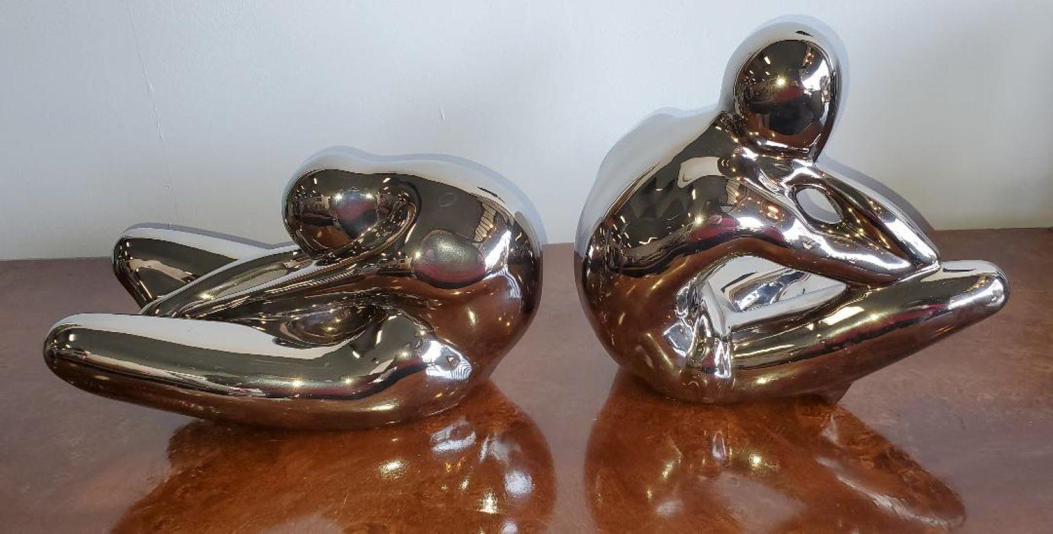 1970s Large Jaru Metallic Silver Glaze Ceramic Abstract Nude Sculptures, Pair For Sale 9