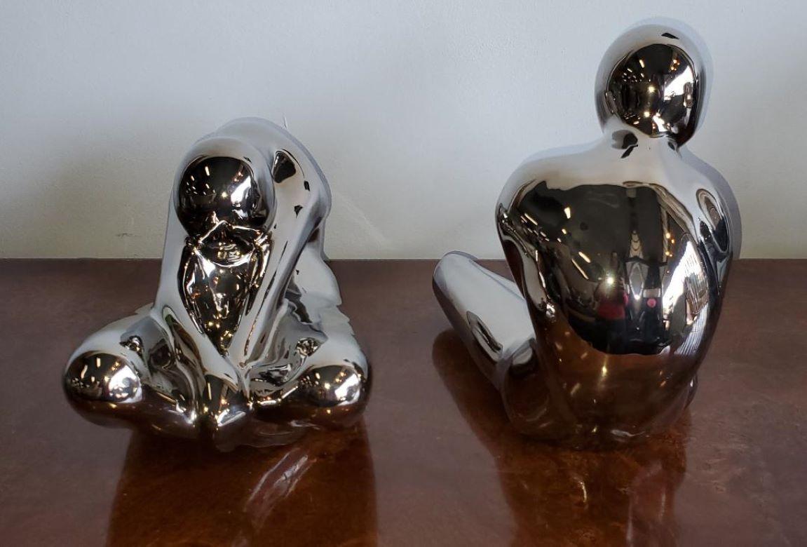 1970s Large Jaru Metallic Silver Glaze Ceramic Abstract Nude Sculptures, Pair For Sale 10