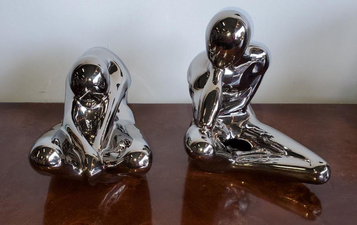 1970s Large Jaru Metallic Silver Glaze Ceramic Abstract Nude Sculptures, Pair For Sale 11