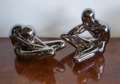 1970s Large Jaru Metallic Silver Glaze Ceramic Abstract Nude Sculptures, Pair