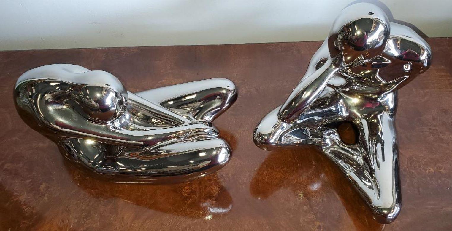 1970s Large Jaru Metallic Silver Glaze Ceramic Abstract Nude Sculptures, Pair For Sale 3