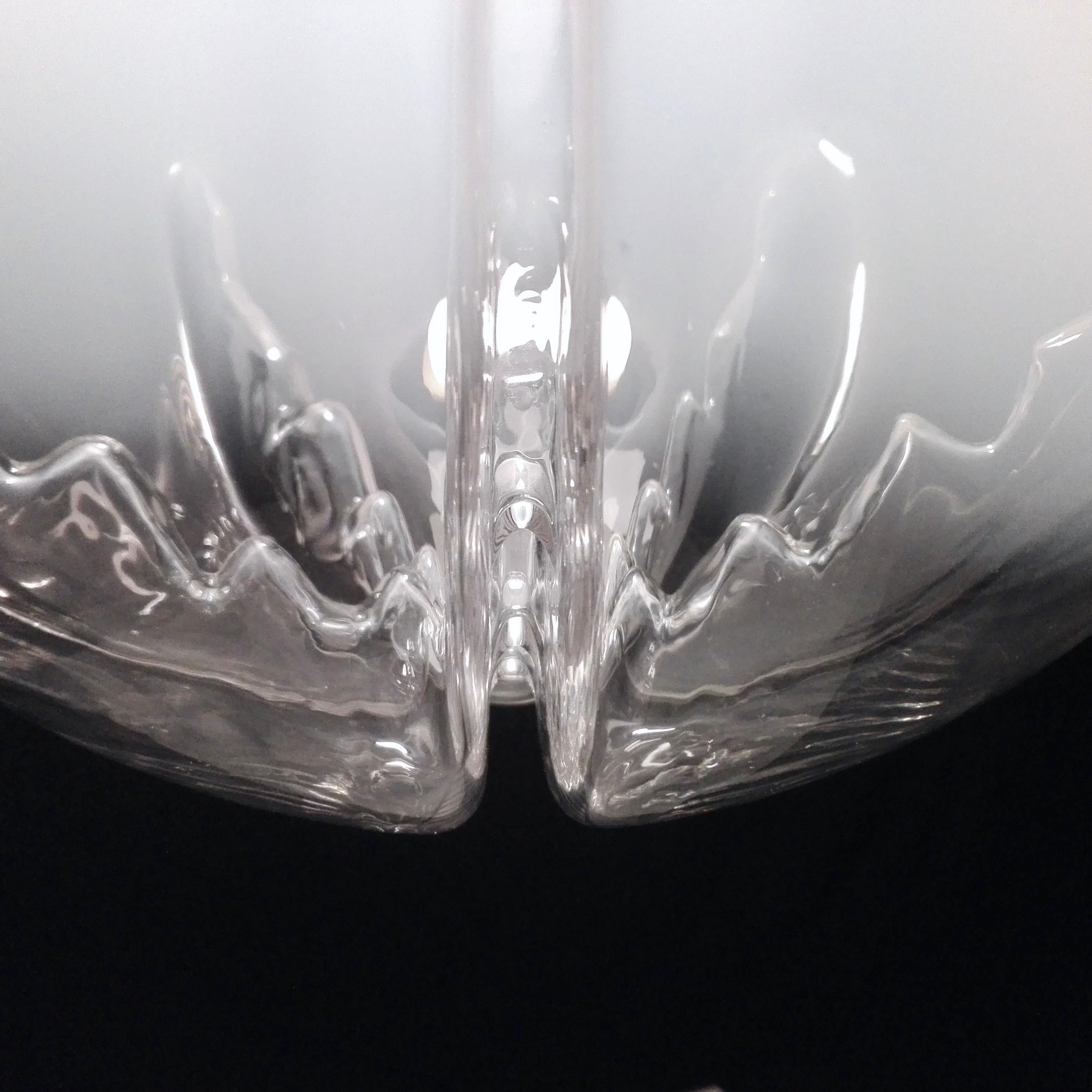 Glass 1970s Mazzega Murano attributed hand-blown clear and milky glass pendant lamp. 