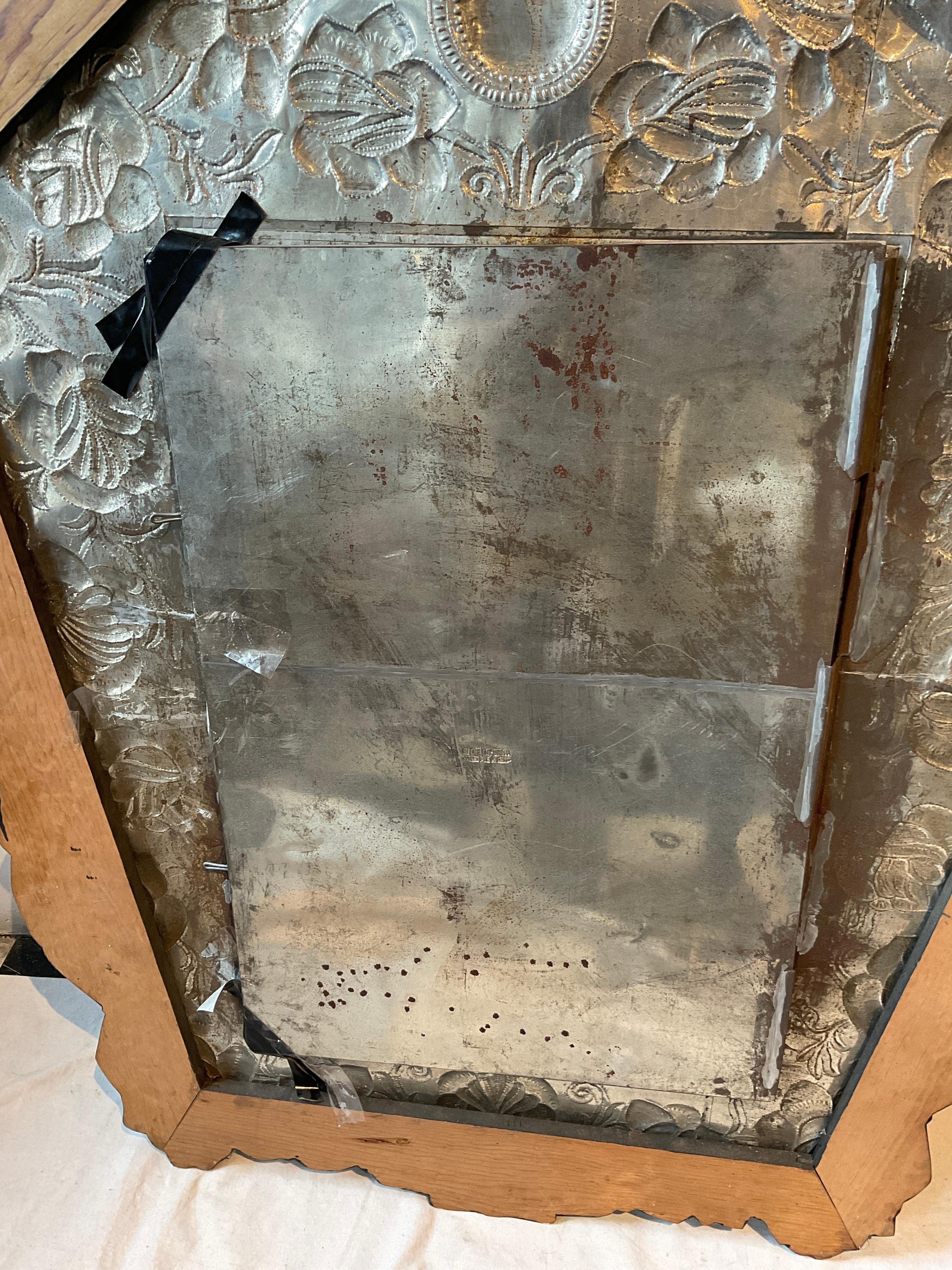 1970s Large Mexican Floral Tin Mirror For Sale 6