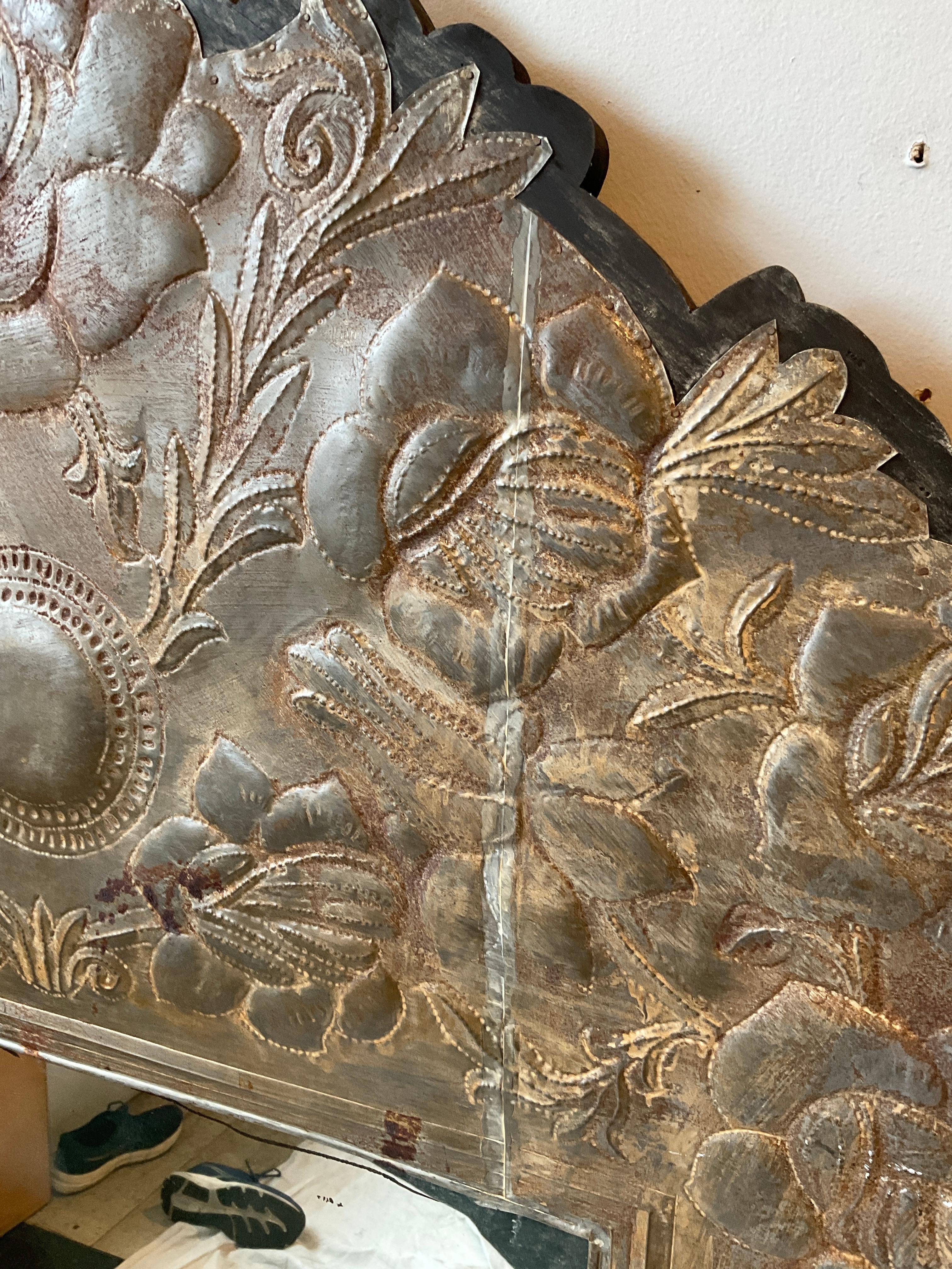 1970s Large Mexican Floral Tin Mirror For Sale 3