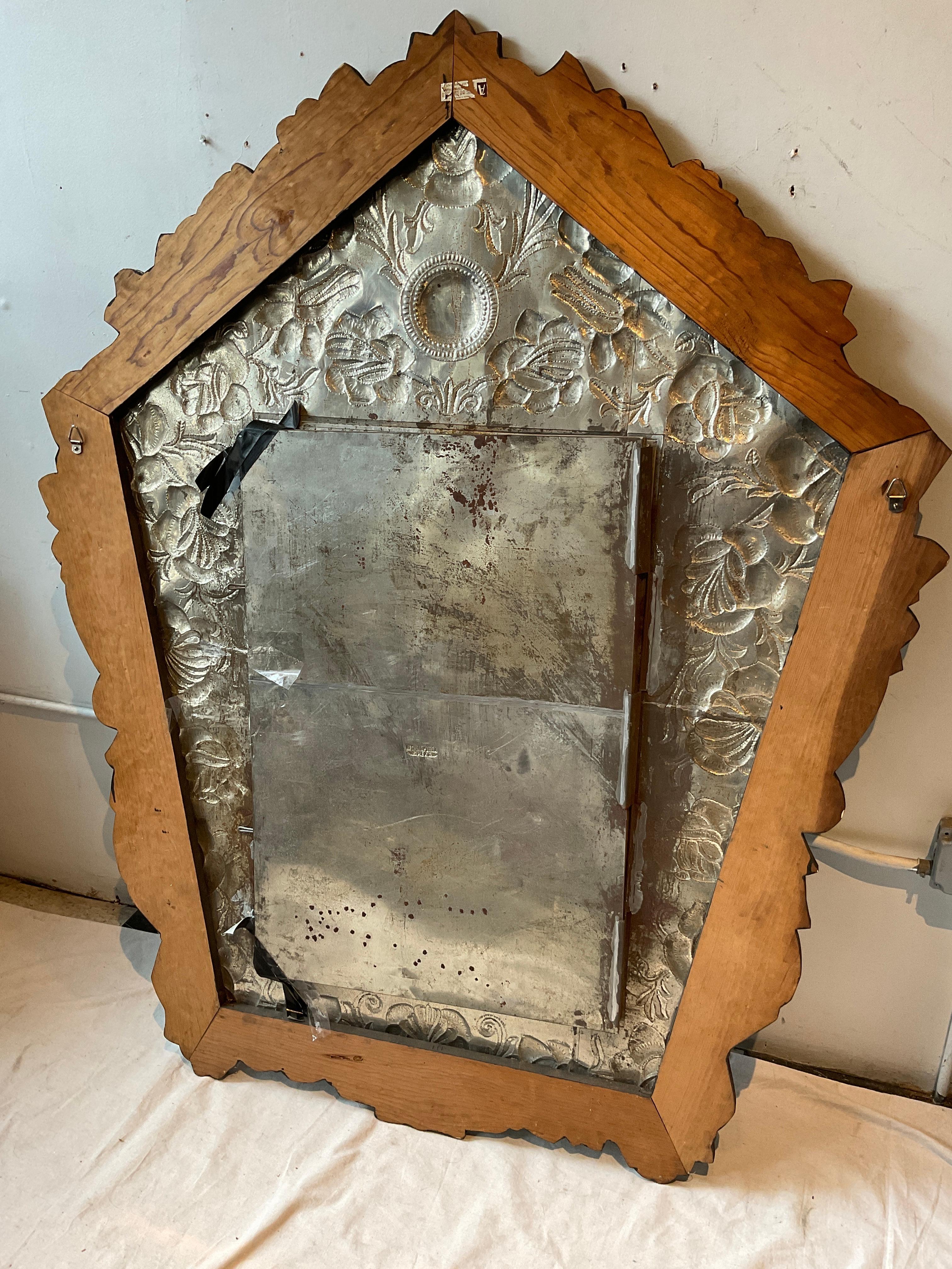 1970s Large Mexican Floral Tin Mirror For Sale 4