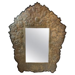 1970s Large Mexican Floral Tin Mirror