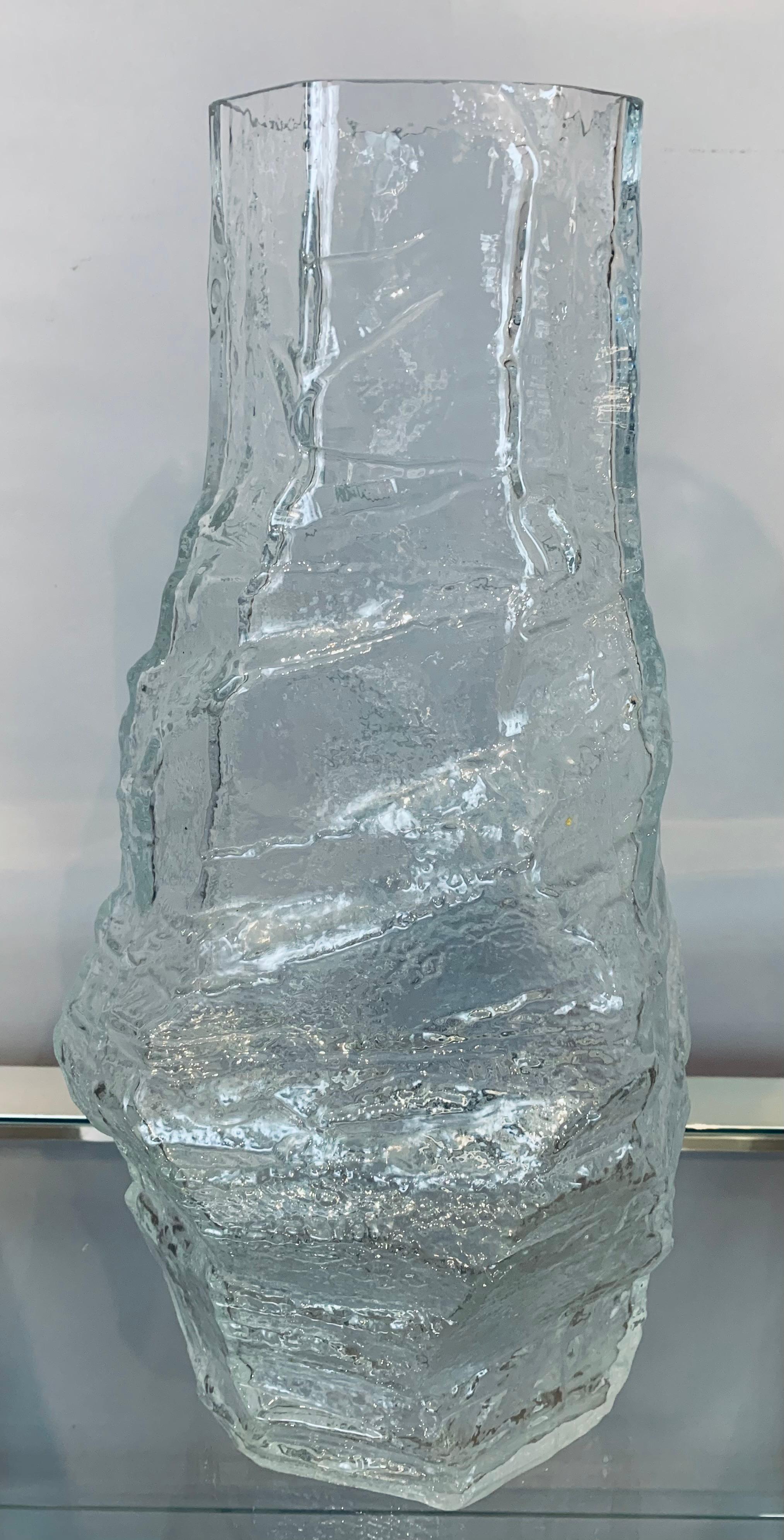 1970s Large Mid Century German Peill & Putzler Glacier Arctic Iced Glass Vase 5