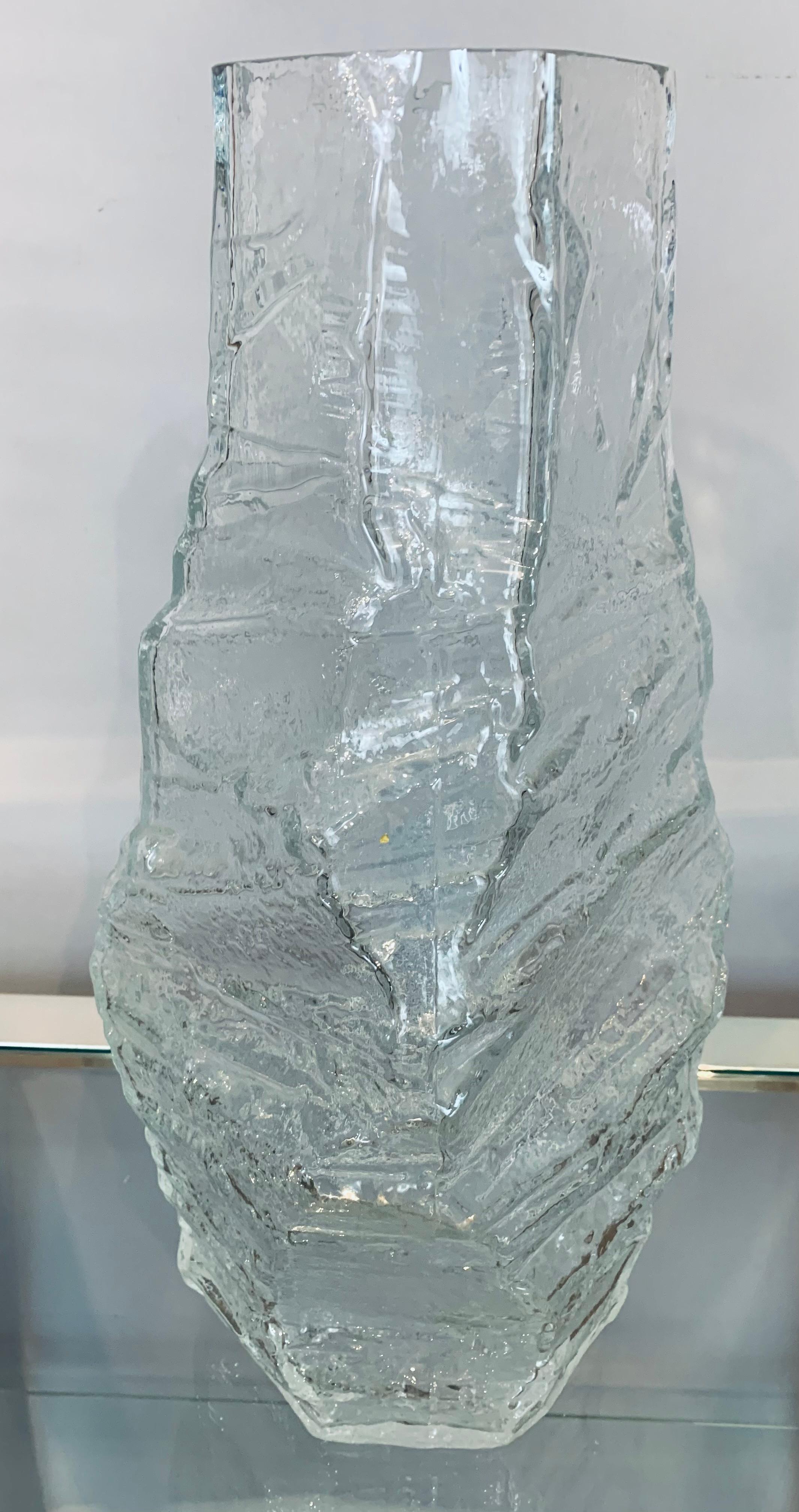1970s Large Mid Century German Peill & Putzler Glacier Arctic Iced Glass Vase 7