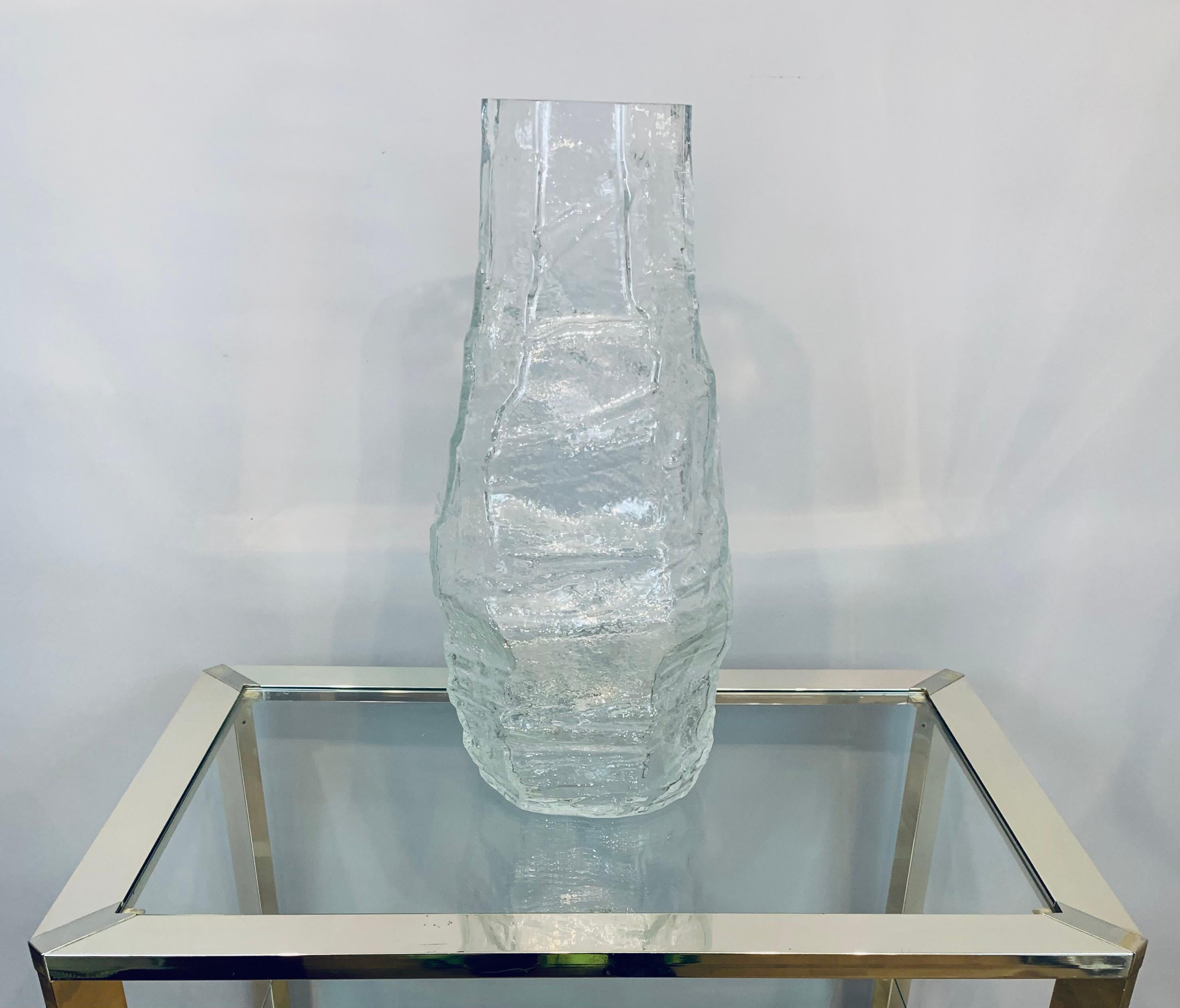 1970s Large Mid Century German Peill & Putzler Glacier Arctic Iced Glass Vase 1