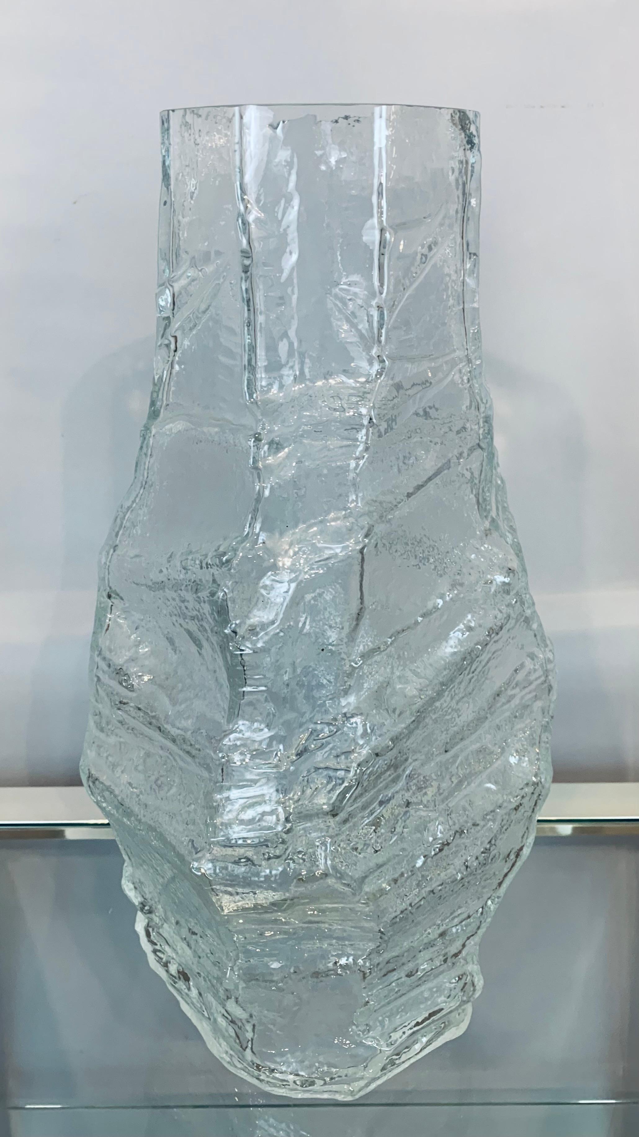 1970s Large Mid Century German Peill & Putzler Glacier Arctic Iced Glass Vase 2