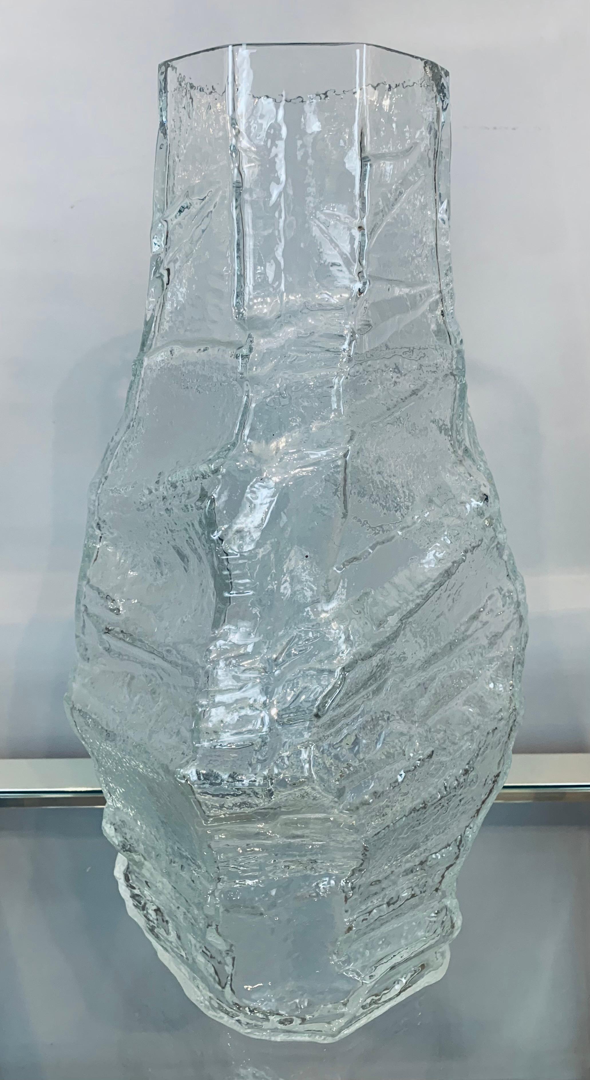 1970s Large Mid Century German Peill & Putzler Glacier Arctic Iced Glass Vase 3