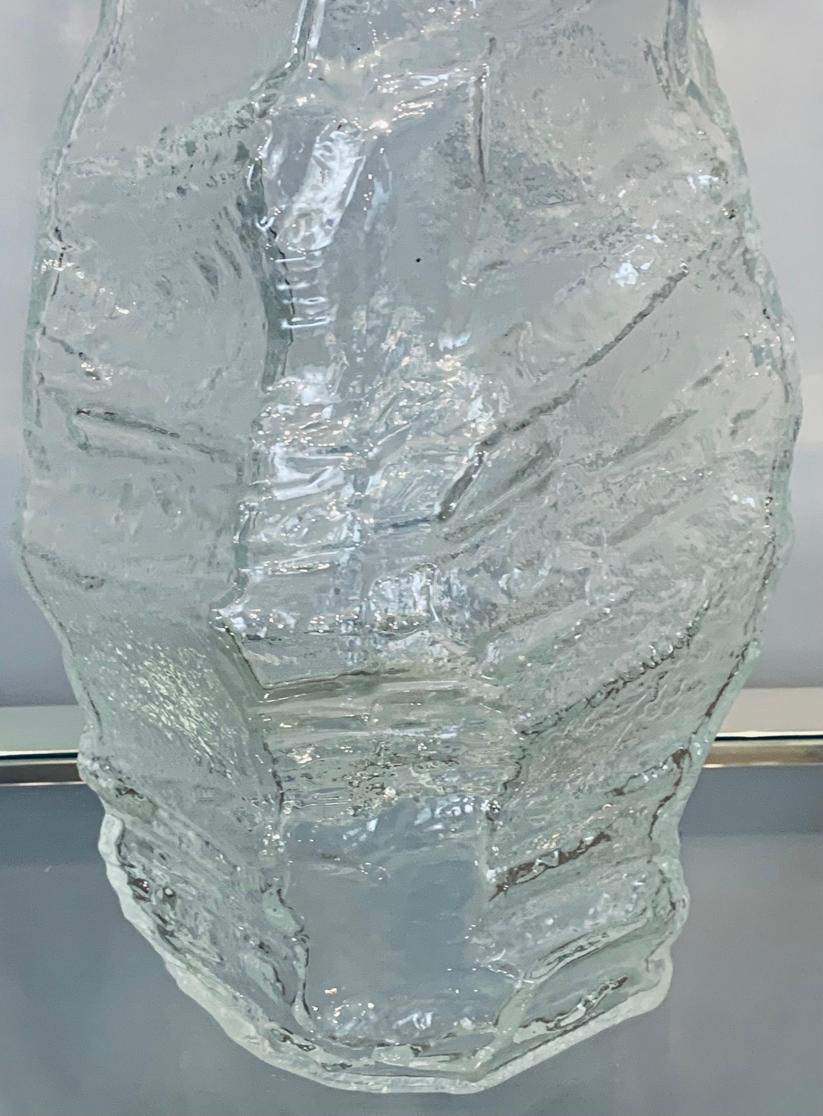 1970s Large Mid Century German Peill & Putzler Glacier Arctic Iced Glass Vase 4