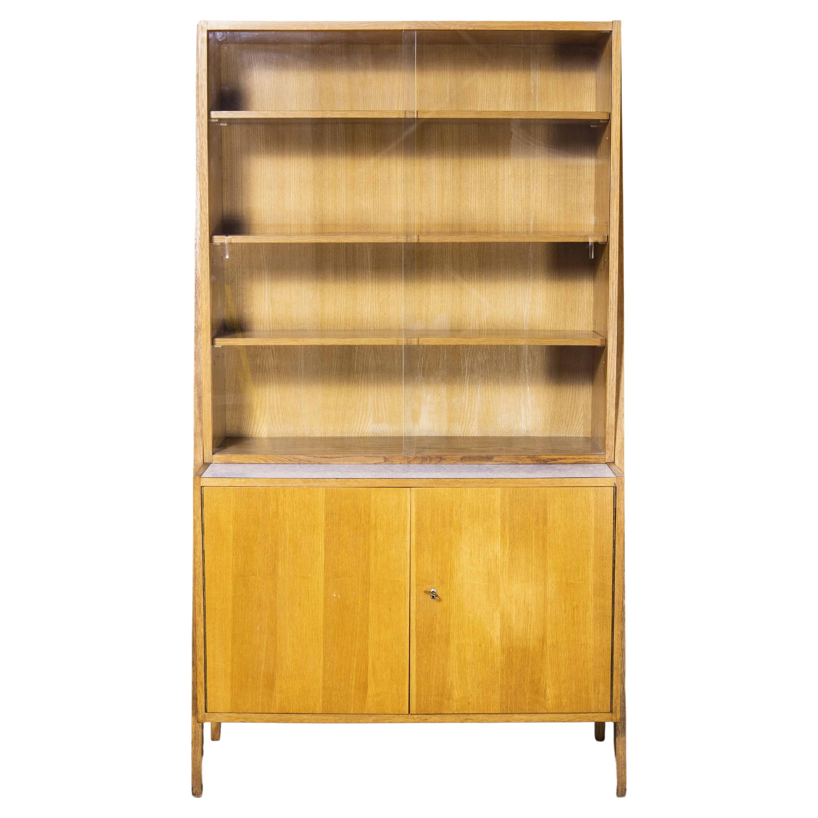 1970's Large Mid-Century Glass Fronted Bookcase, Cabinet For Sale