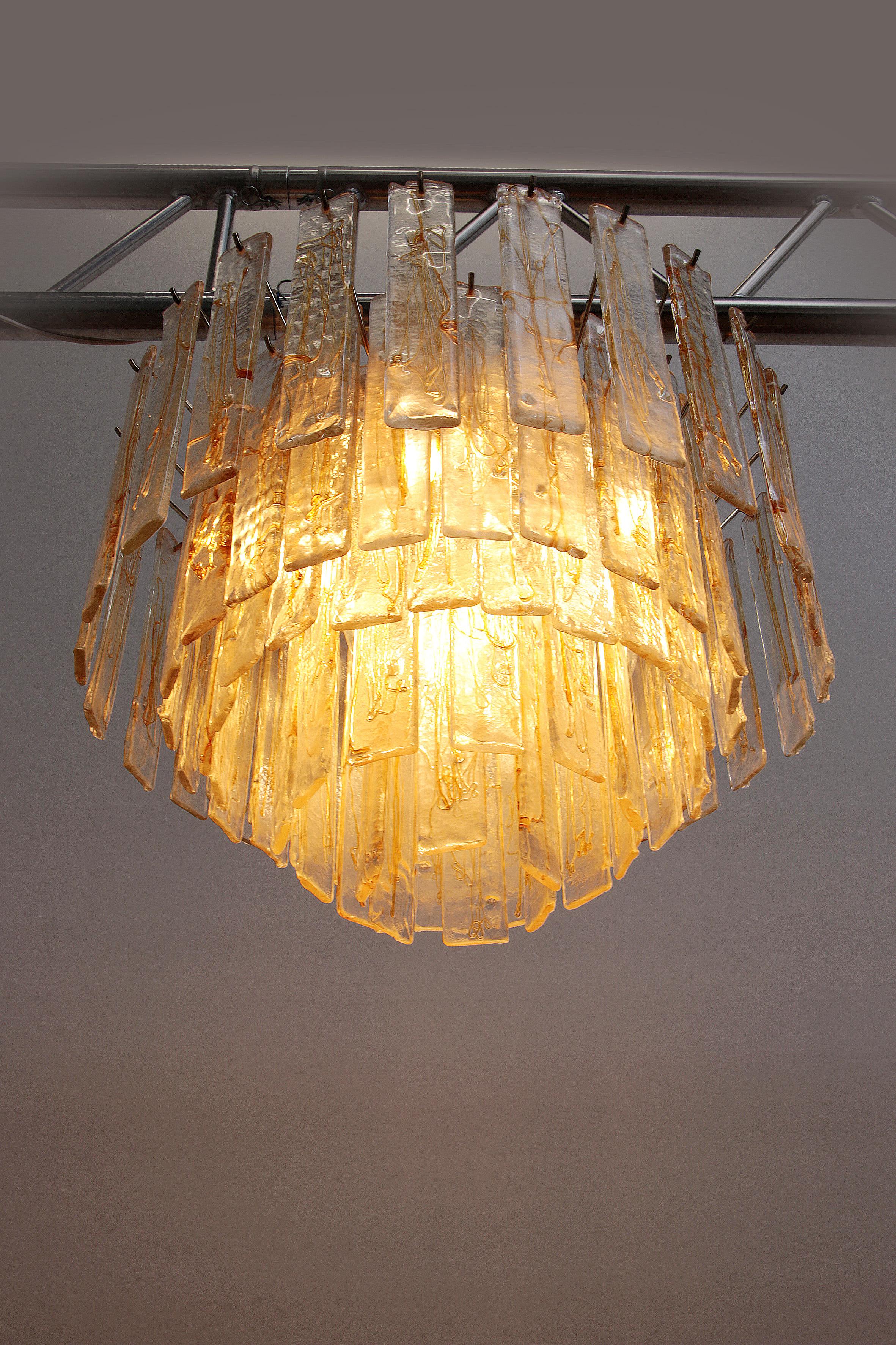 Italian 1970s Large Murano Glass Hanging Lamp by Mazzega, Italy For Sale