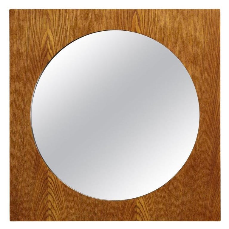 1970s Large Oak Square Mirror