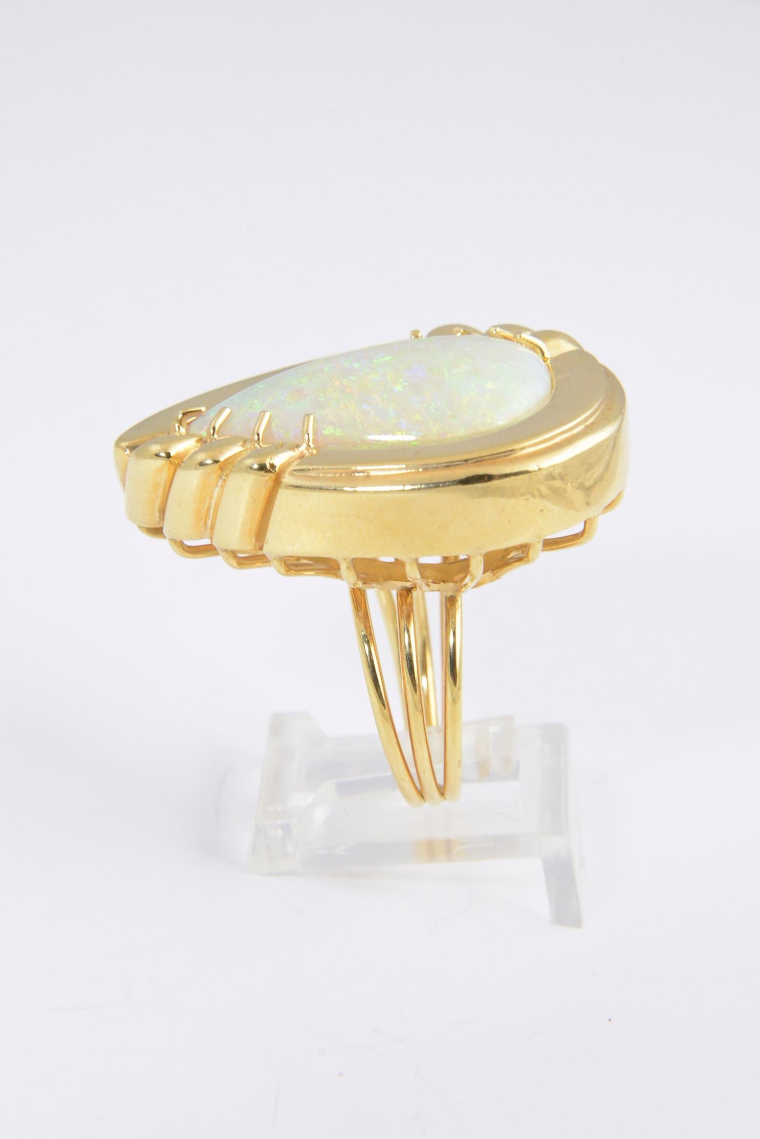 Pear Cut 1970s Large Opal Yellow Gold Cocktail Statement Ring For Sale