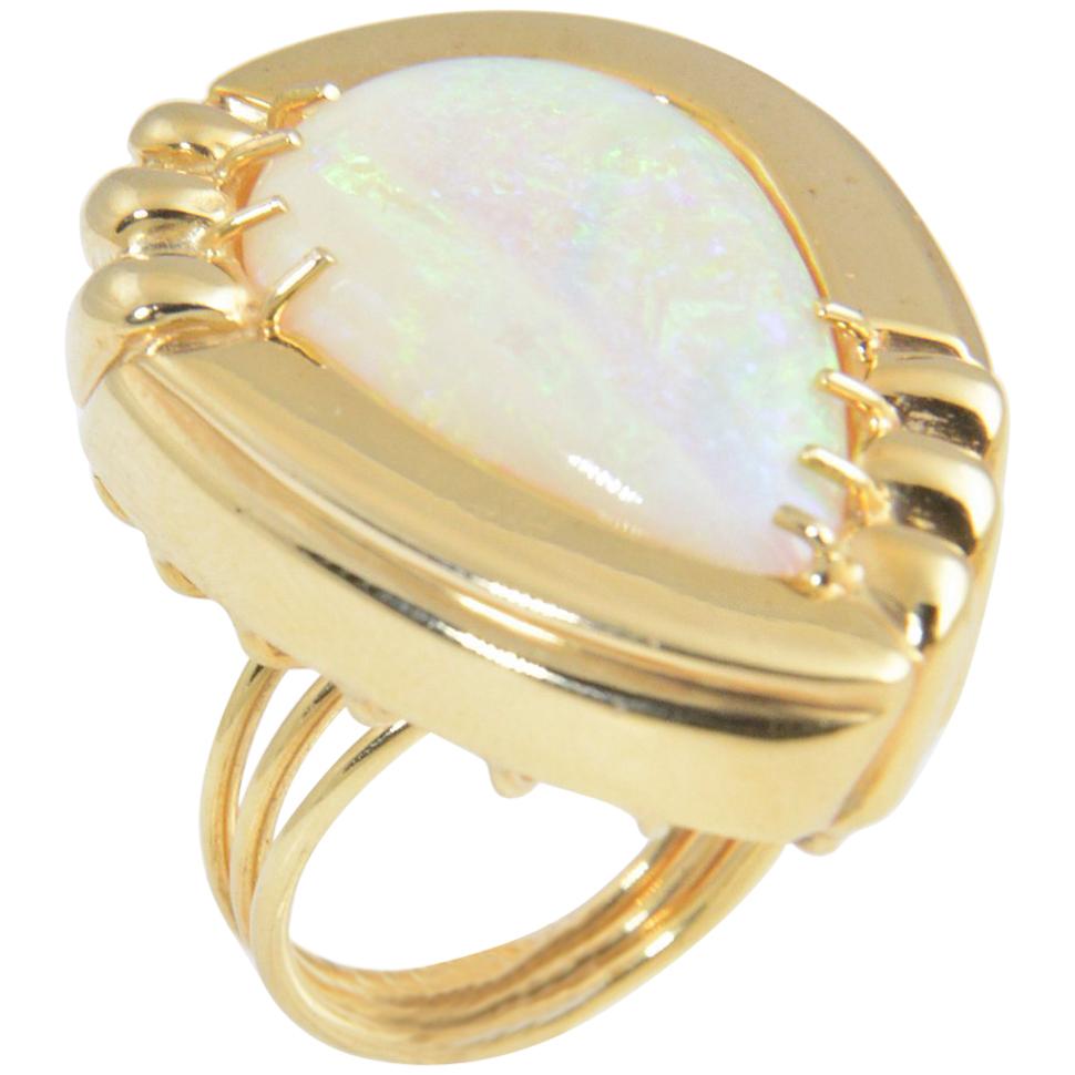 1970s Large Opal Yellow Gold Cocktail Statement Ring For Sale