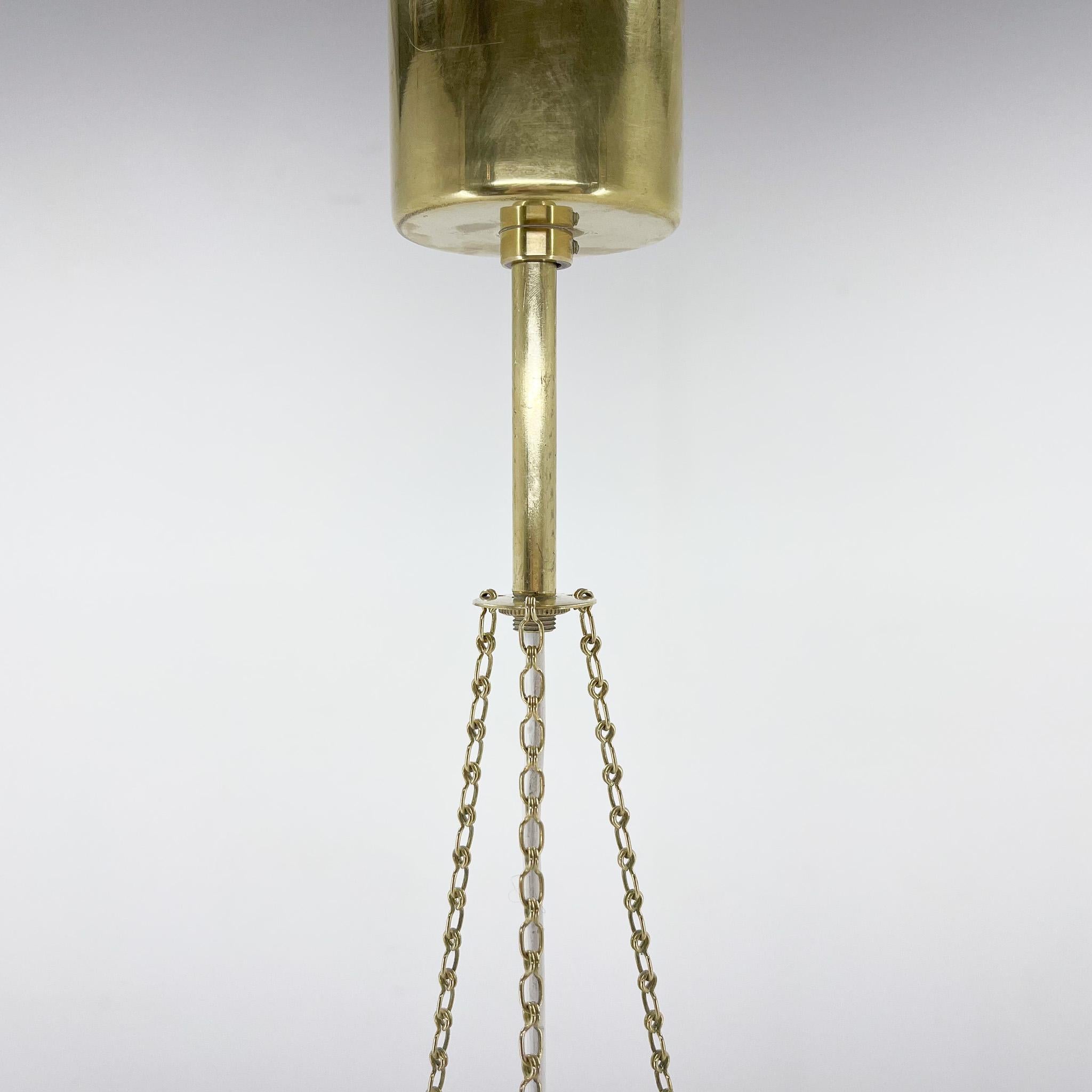 1970's Large Opaline Glass & Brass Pendant Light In Good Condition In Praha, CZ