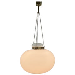 1970
s Large Opaline Glass 
Brass Pendant Light
