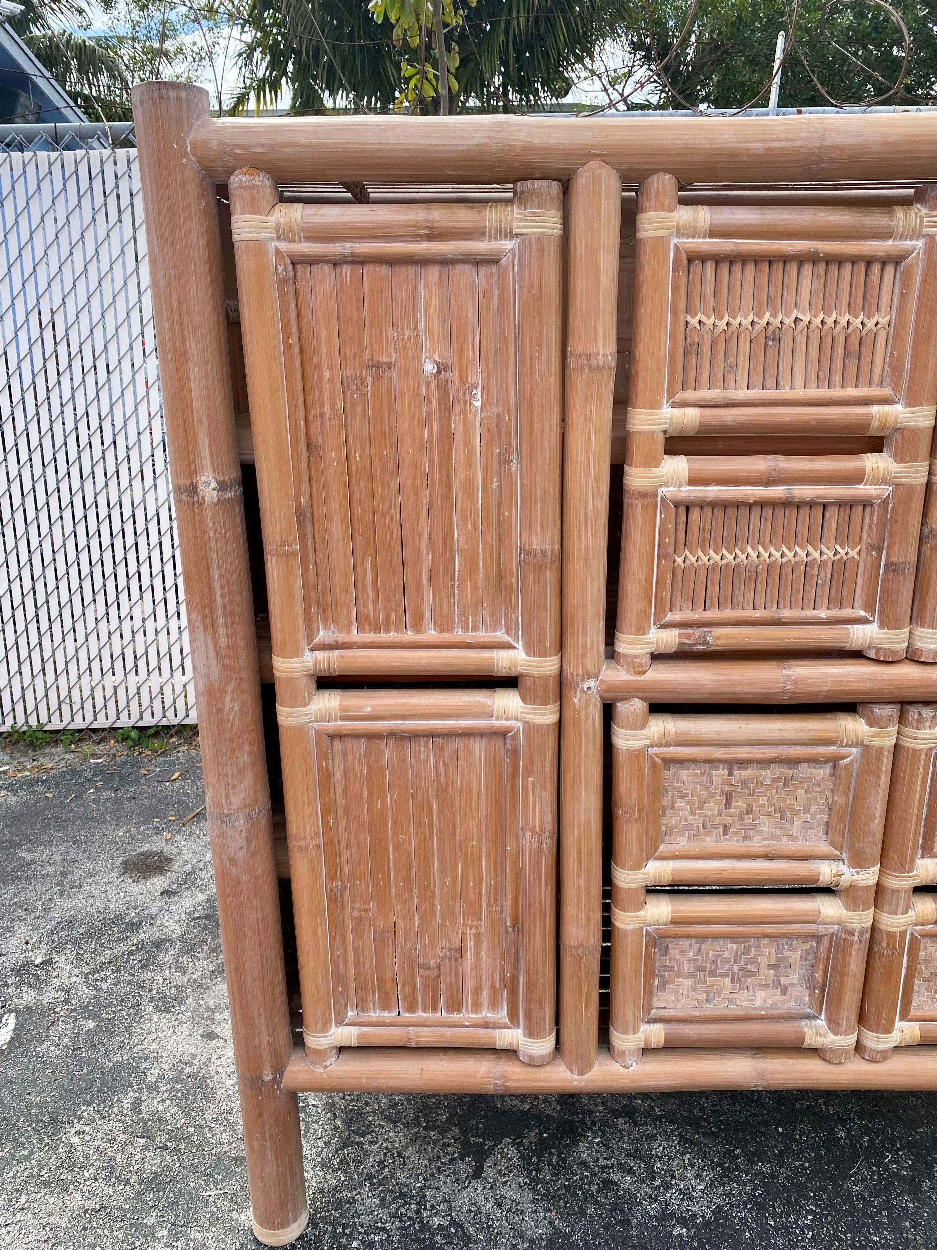 1970s Large Organic Bamboo Rattan Slatted Storage Cabinet Wardrobe For Sale 4