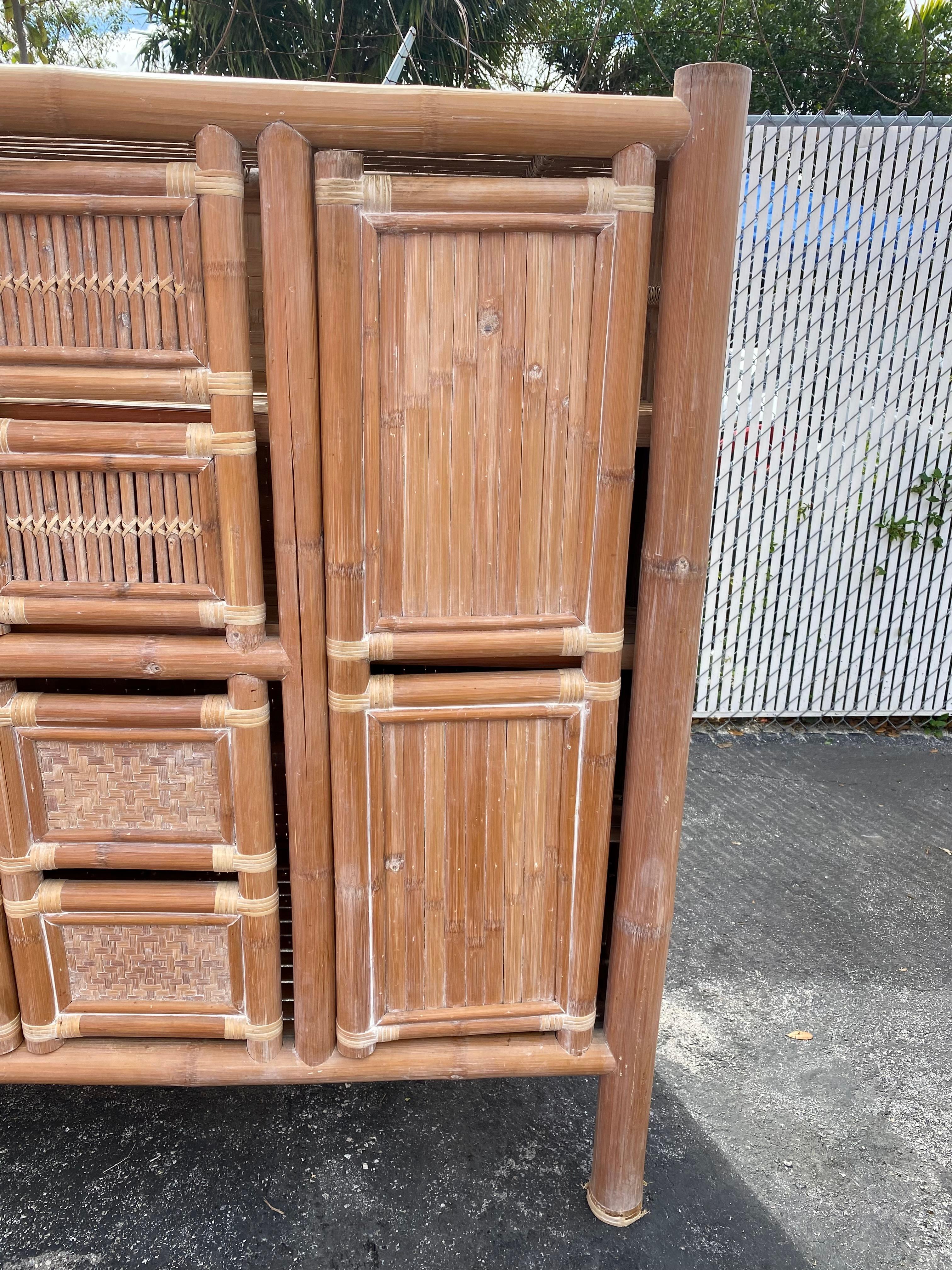 1970s Large Organic Bamboo Rattan Slatted Storage Cabinet Wardrobe For Sale 5