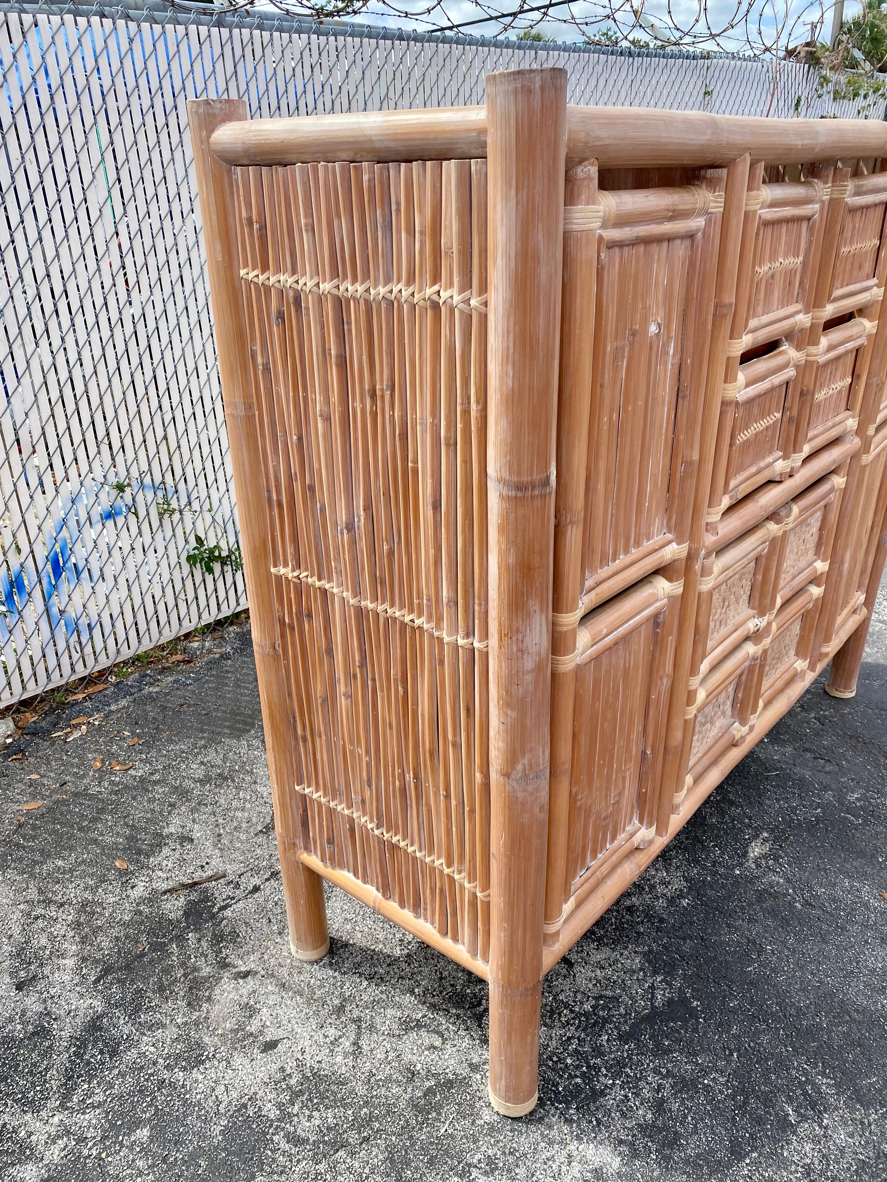 1970s Large Organic Bamboo Rattan Slatted Storage Cabinet Wardrobe For Sale 6