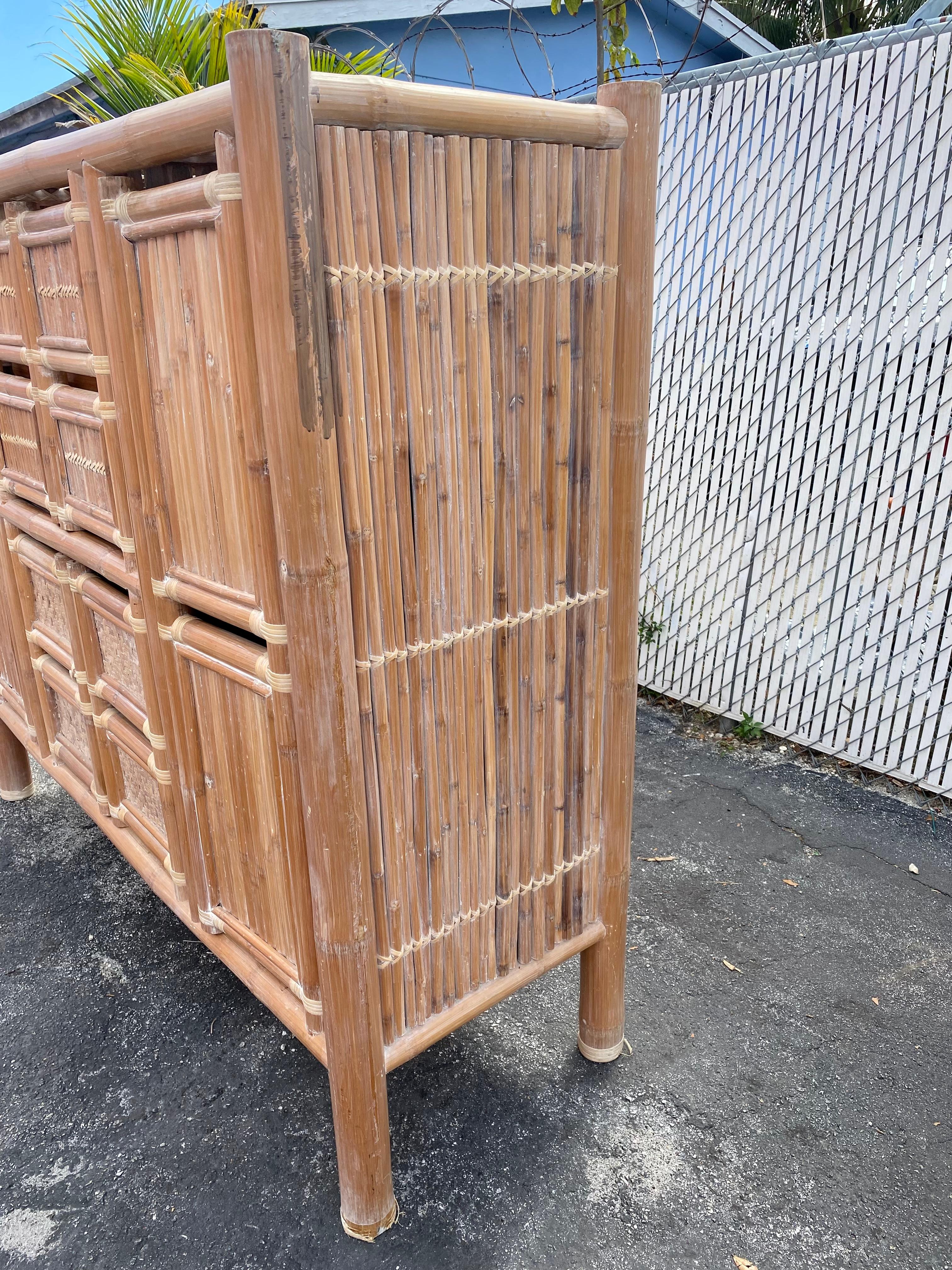 1970s Large Organic Bamboo Rattan Slatted Storage Cabinet Wardrobe For Sale 7