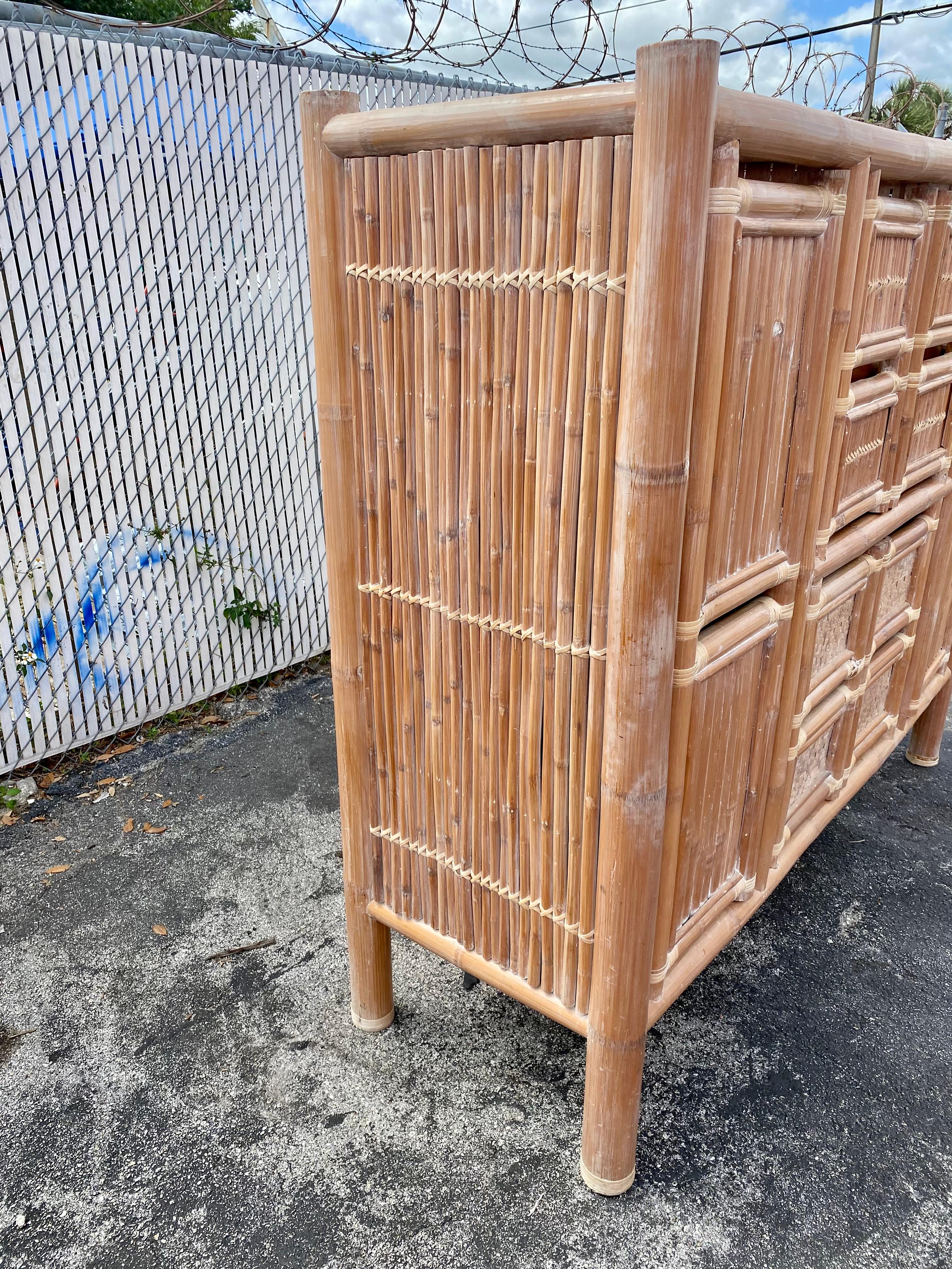 1970s Large Organic Bamboo Rattan Slatted Storage Cabinet Wardrobe For Sale 8