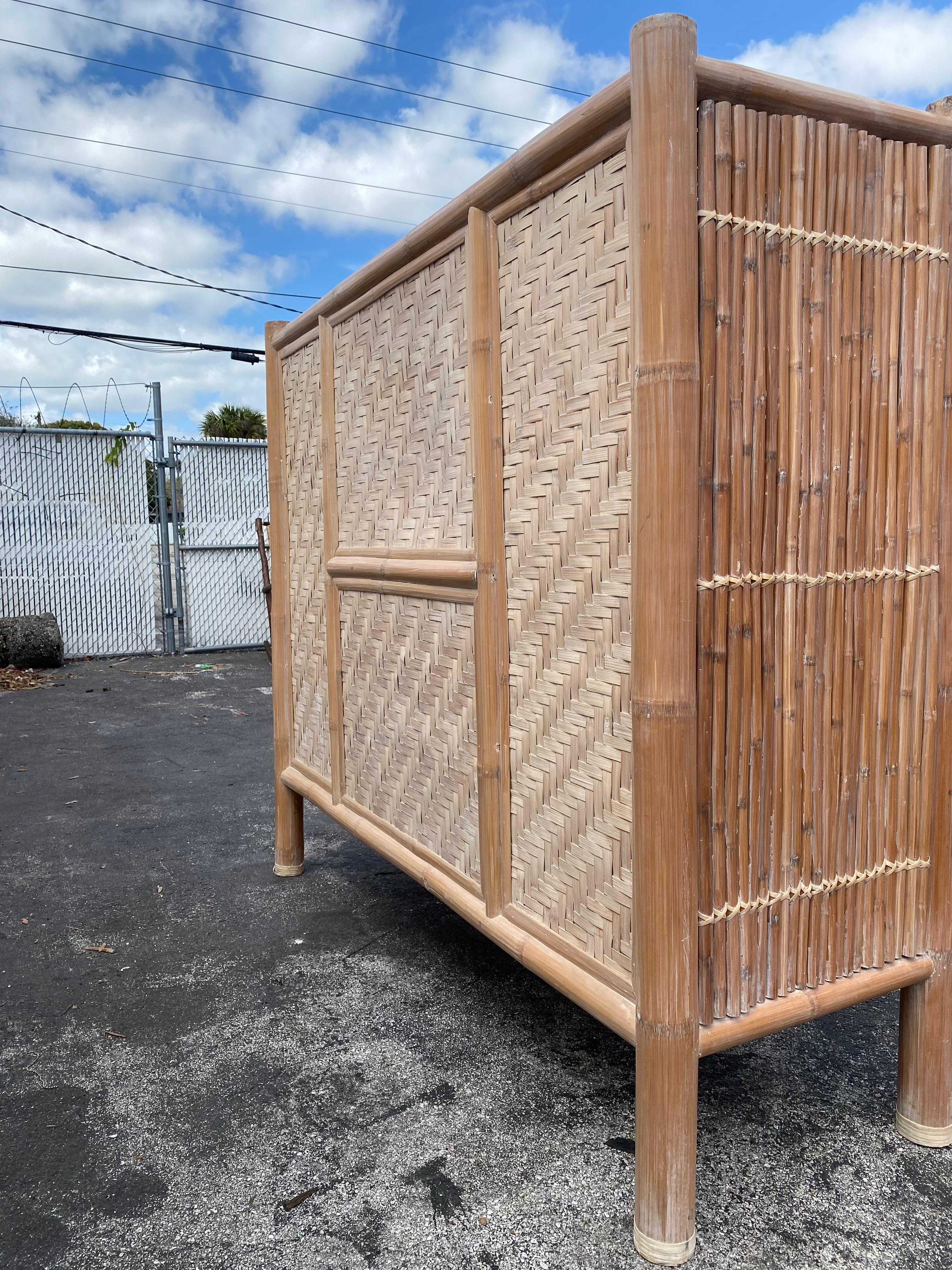 1970s Large Organic Bamboo Rattan Slatted Storage Cabinet Wardrobe For Sale 9