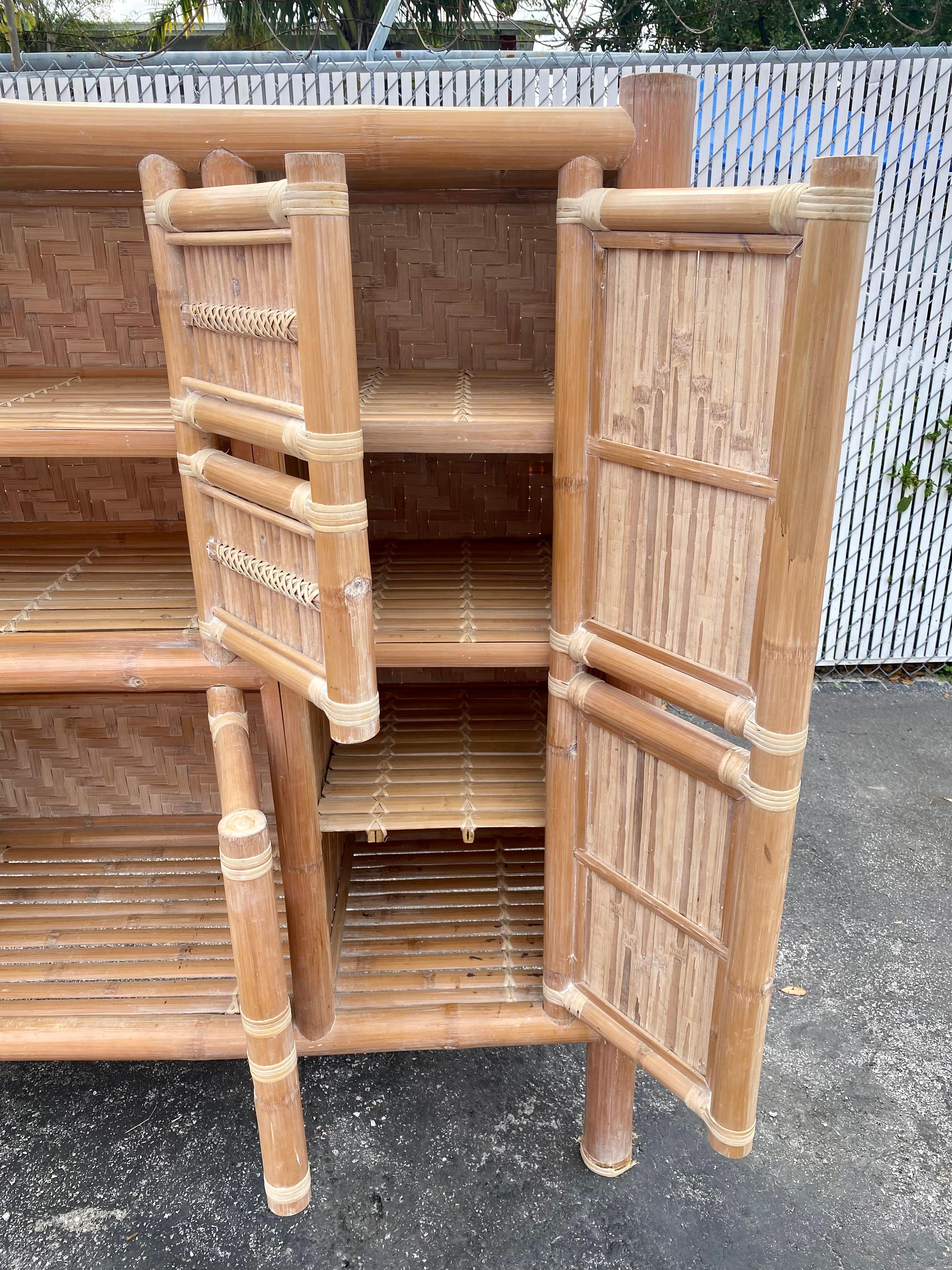 1970s Large Organic Bamboo Rattan Slatted Storage Cabinet Wardrobe For Sale 2