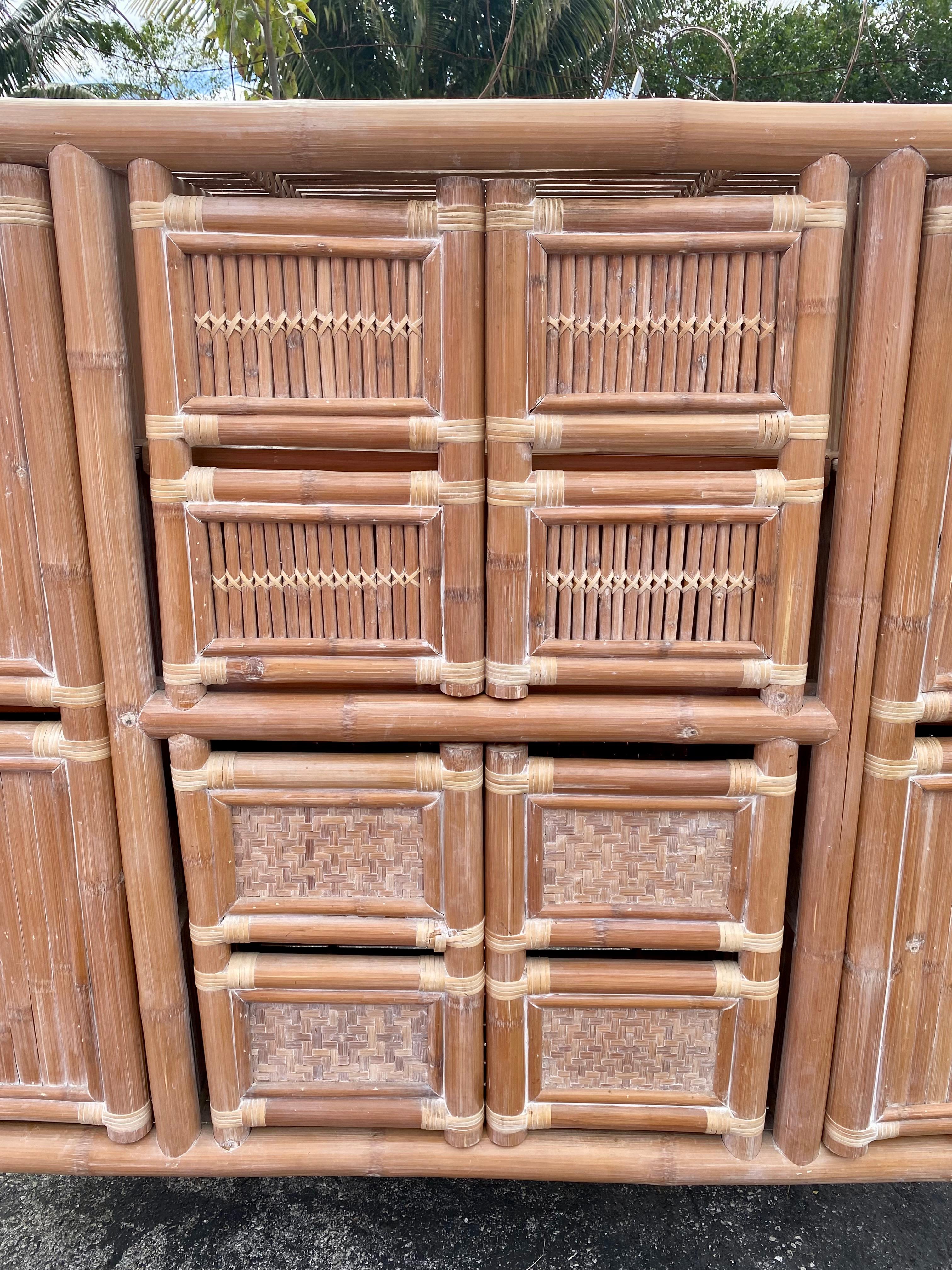 1970s Large Organic Bamboo Rattan Slatted Storage Cabinet Wardrobe For Sale 3