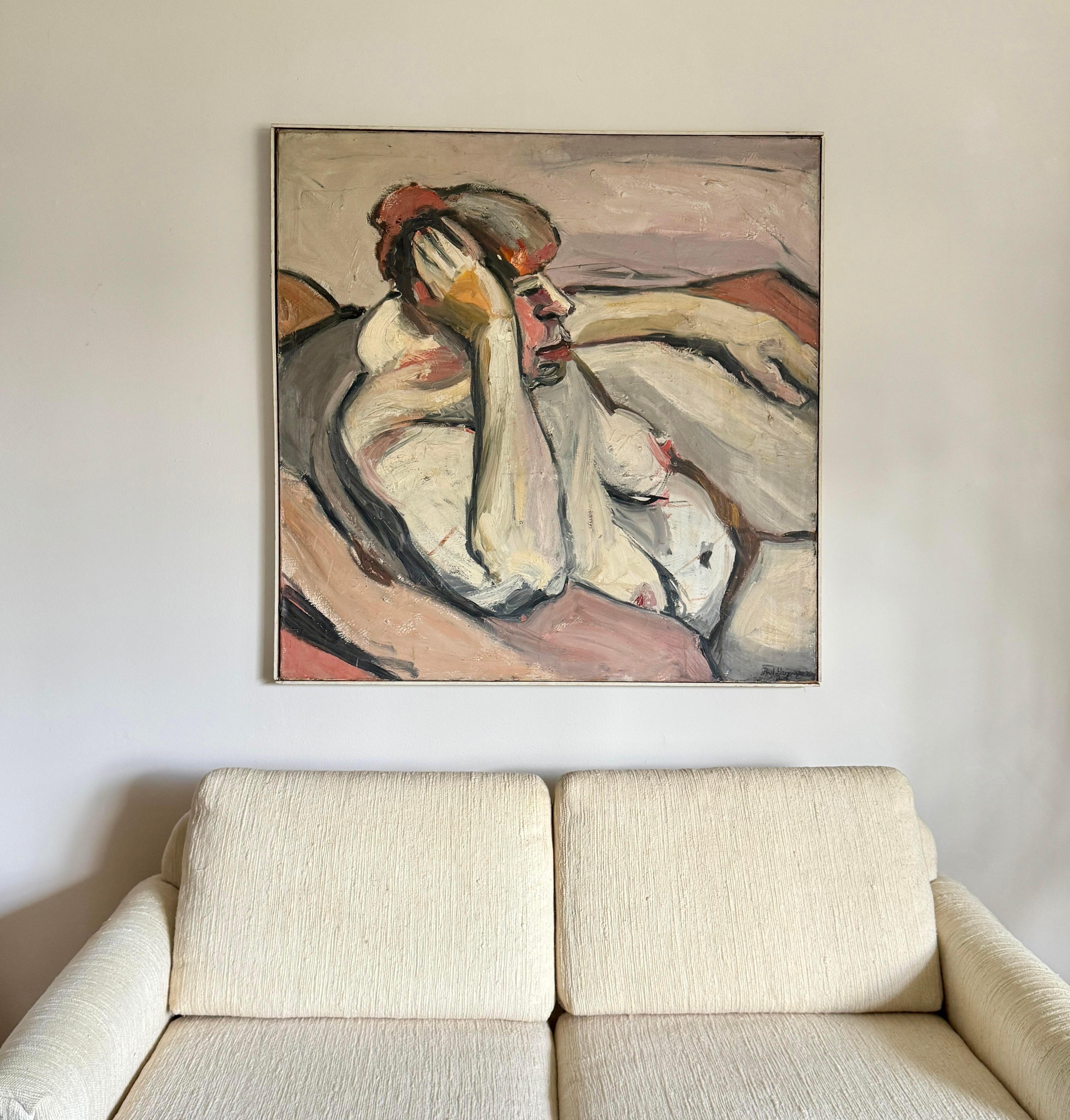 Mid-Century Modern 1970s Large Original Abstract Female Nude on Canvas by Paul Yarensky Signed For Sale