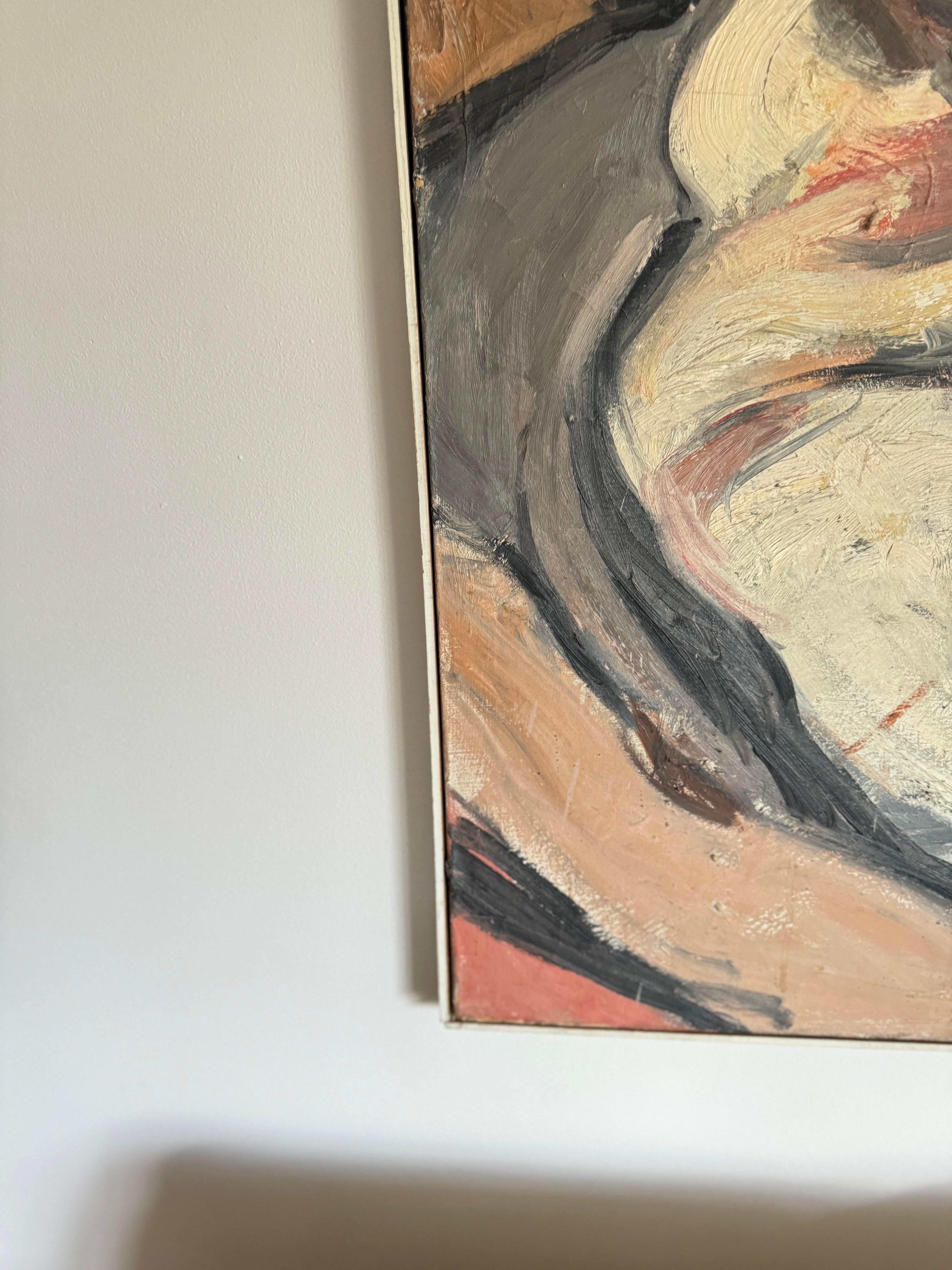 1970s Large Original Abstract Female Nude on Canvas by Paul Yarensky Signed In Good Condition For Sale In Elkton, MD