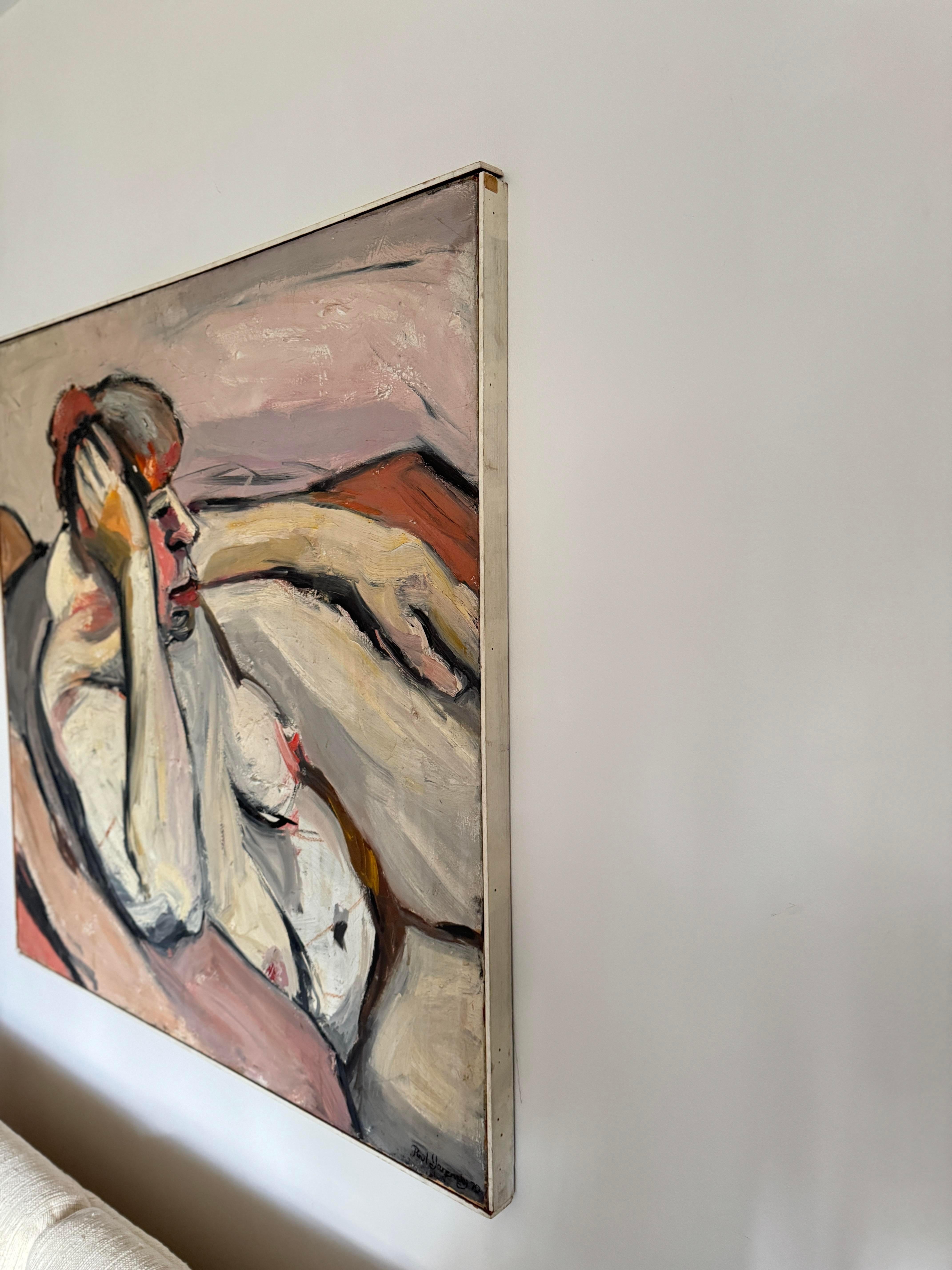 Fin du 20e siècle Grande nue féminine abstraite originale sur toile signée Paul Yarensky, années 1970 en vente