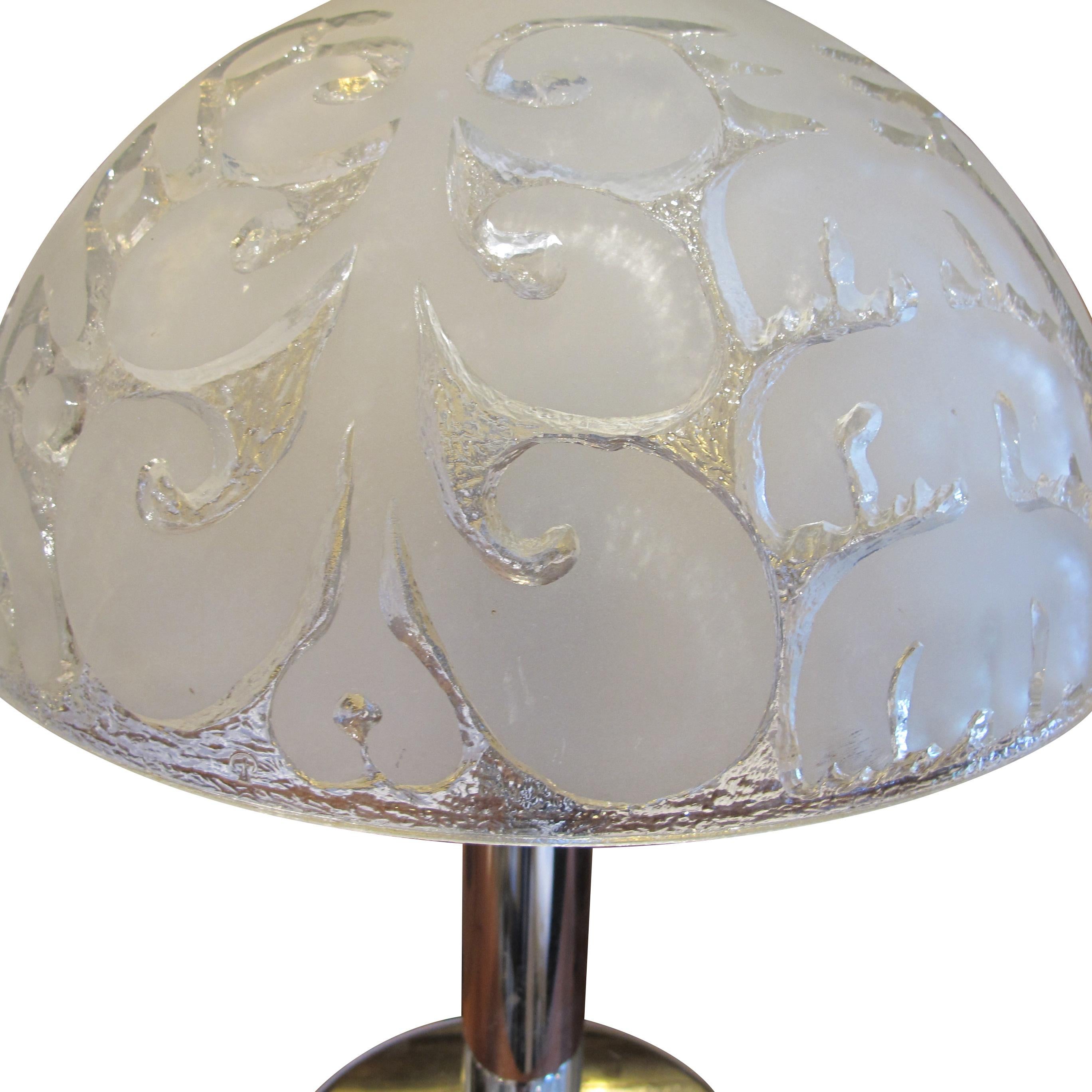 1970s Large Pair of Chrome and Frosted Glass Table Lamps, German For Sale 1
