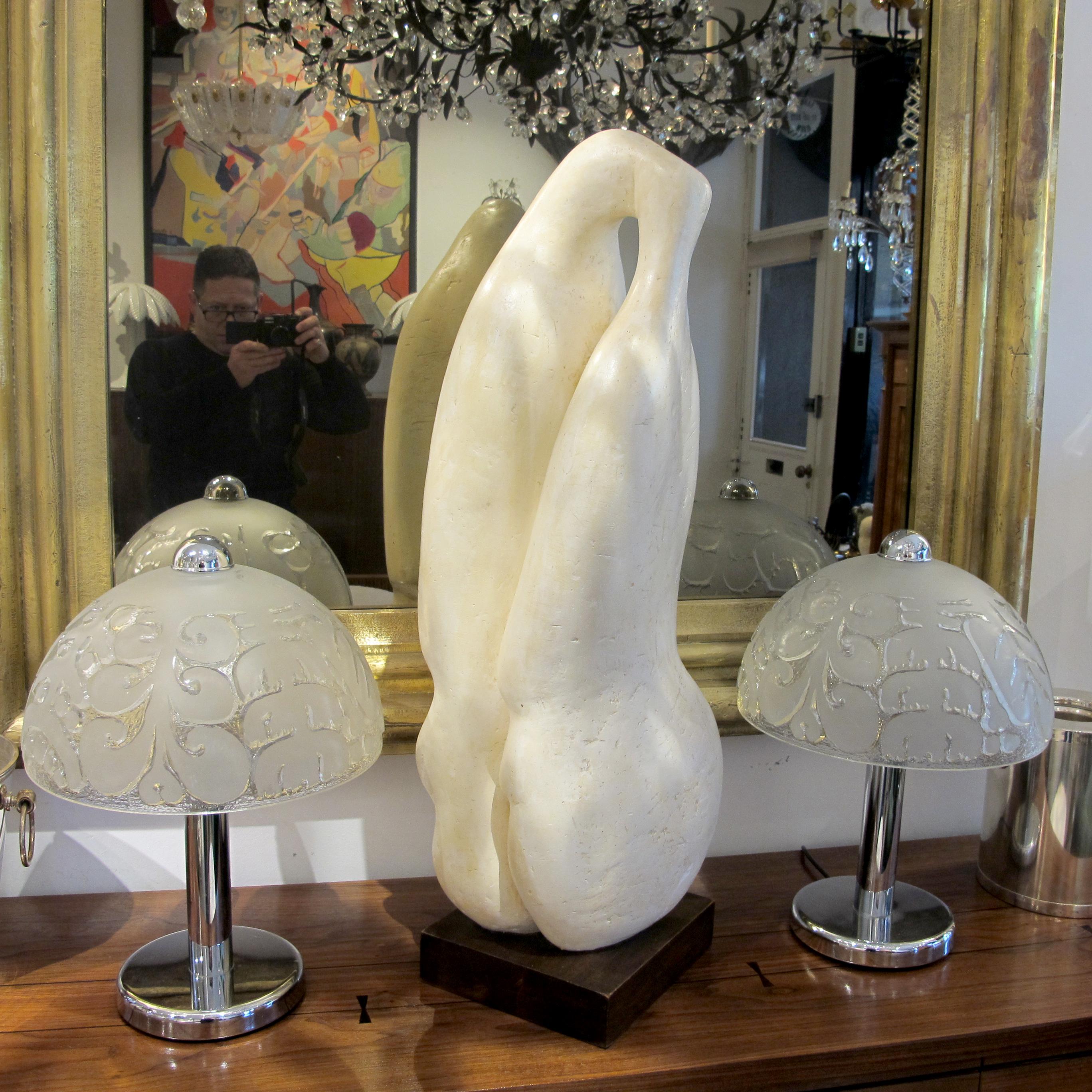 1970s Large Pair of Chrome and Frosted Glass Table Lamps, German For Sale 4
