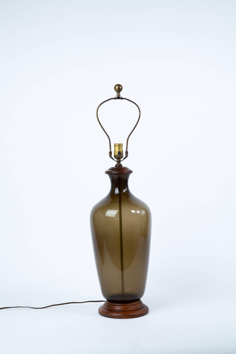 Pair Of 1970's Italian Smoke Glass Bottle Lamps For Sale at 1stDibs