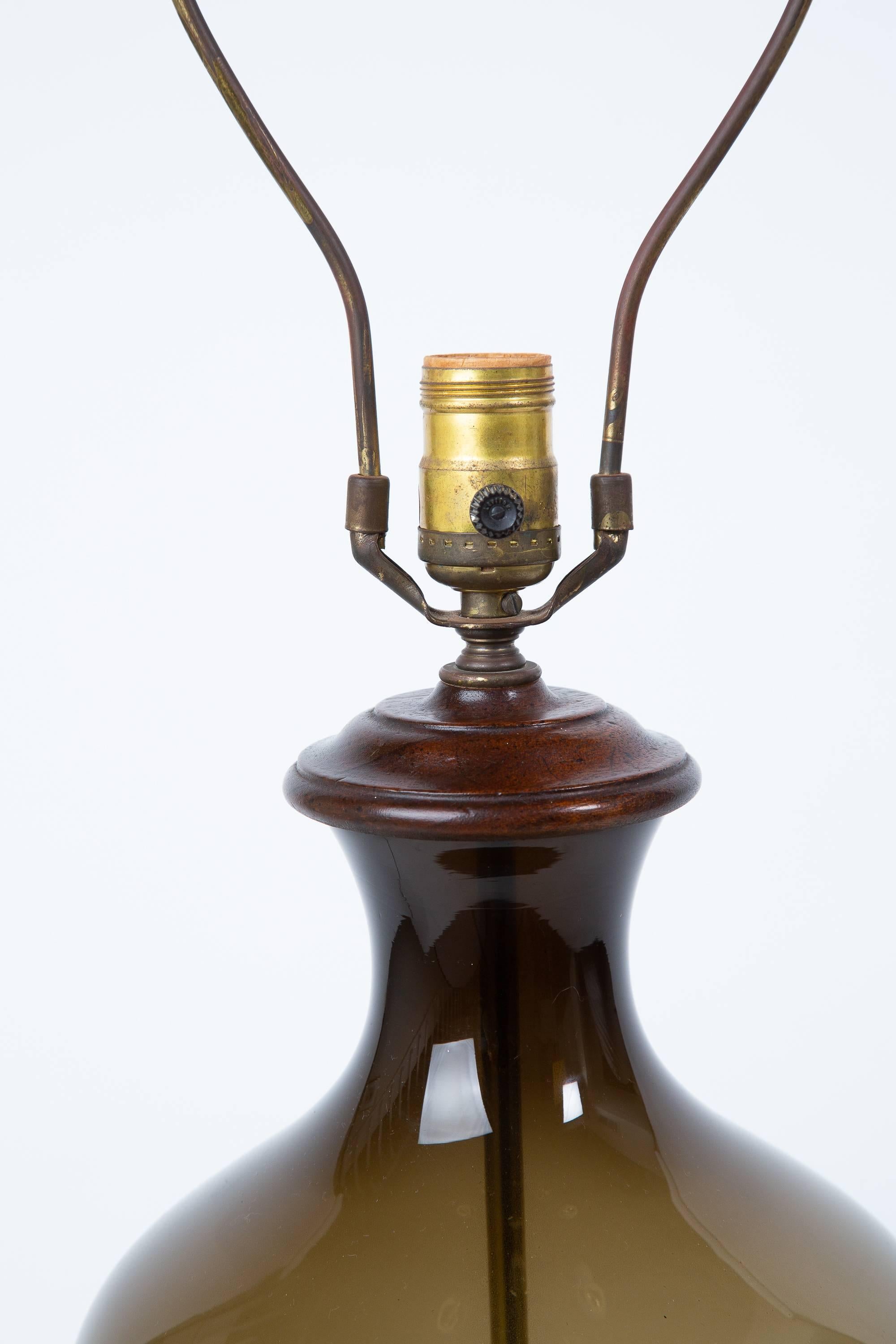 Mid-Century Modern Pair Of 1970's Italian Smoke Glass Bottle Lamps For Sale