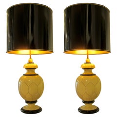 1970s Large Pair of Tessellated Bulbous Table Lamps by Maison Delisle, French