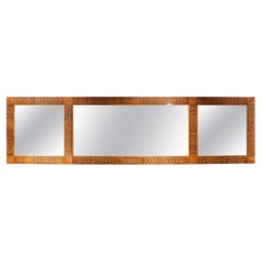 1970s Large Panoramic Vintage Mirror in Woven Rattan Coastal Style