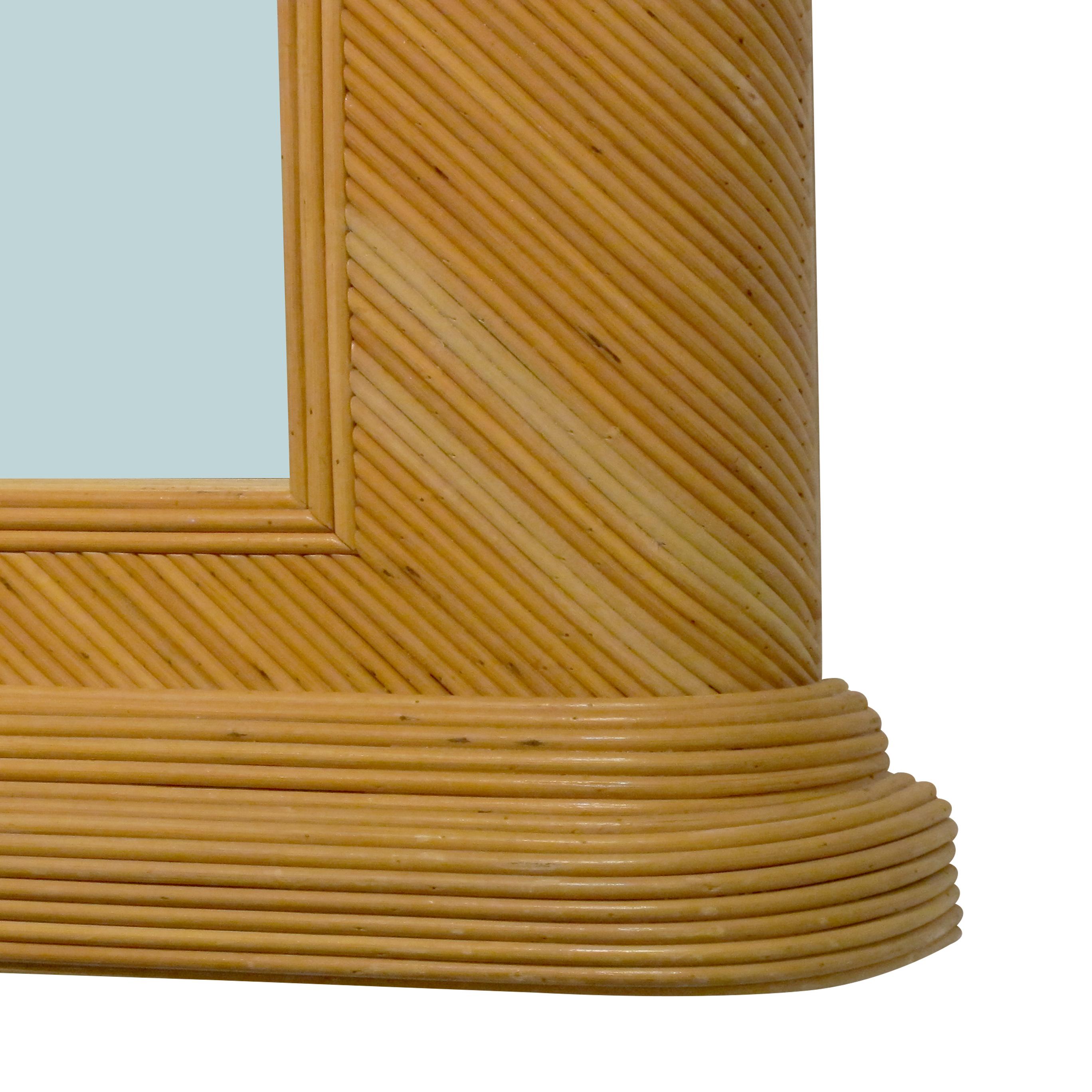 Mid-Century Modern 1970s Large Pencil Reed Rattan Mirror Attributed to Vivai Del Sud, Italian For Sale