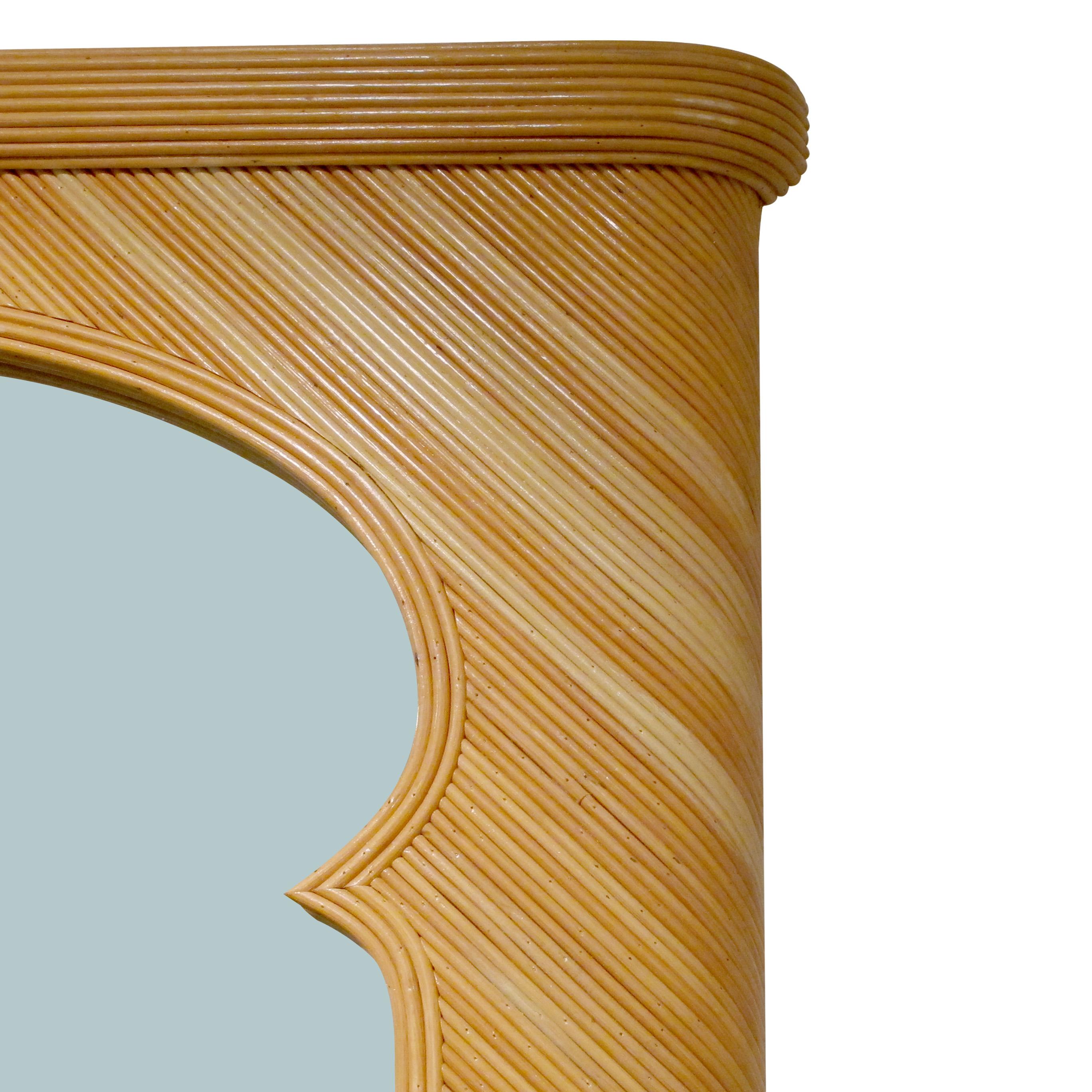 Other 1970s Large Pencil Reed Rattan Mirror Attributed to Vivai Del Sud, Italian For Sale