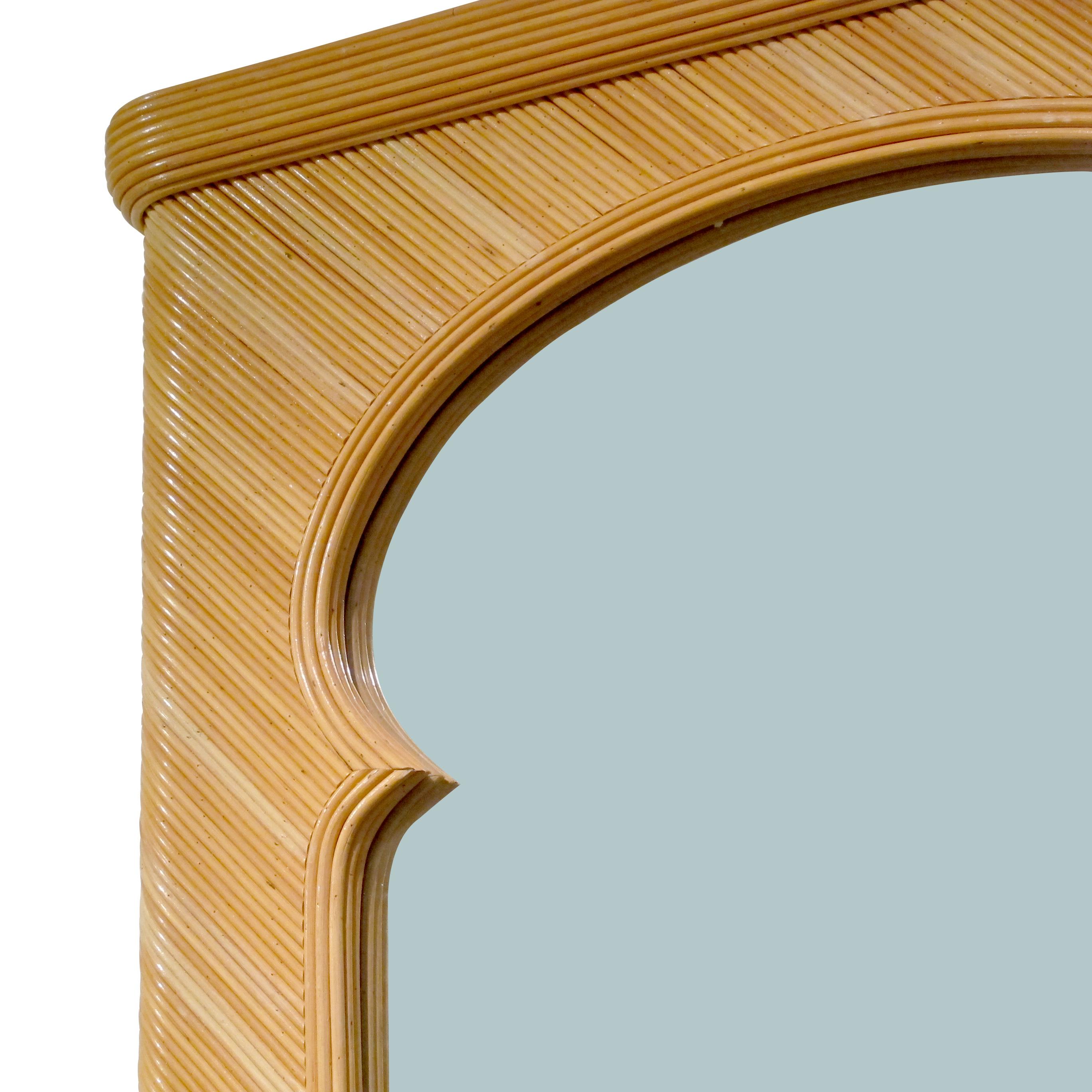 Late 20th Century 1970s Large Pencil Reed Rattan Mirror Attributed to Vivai Del Sud, Italian For Sale