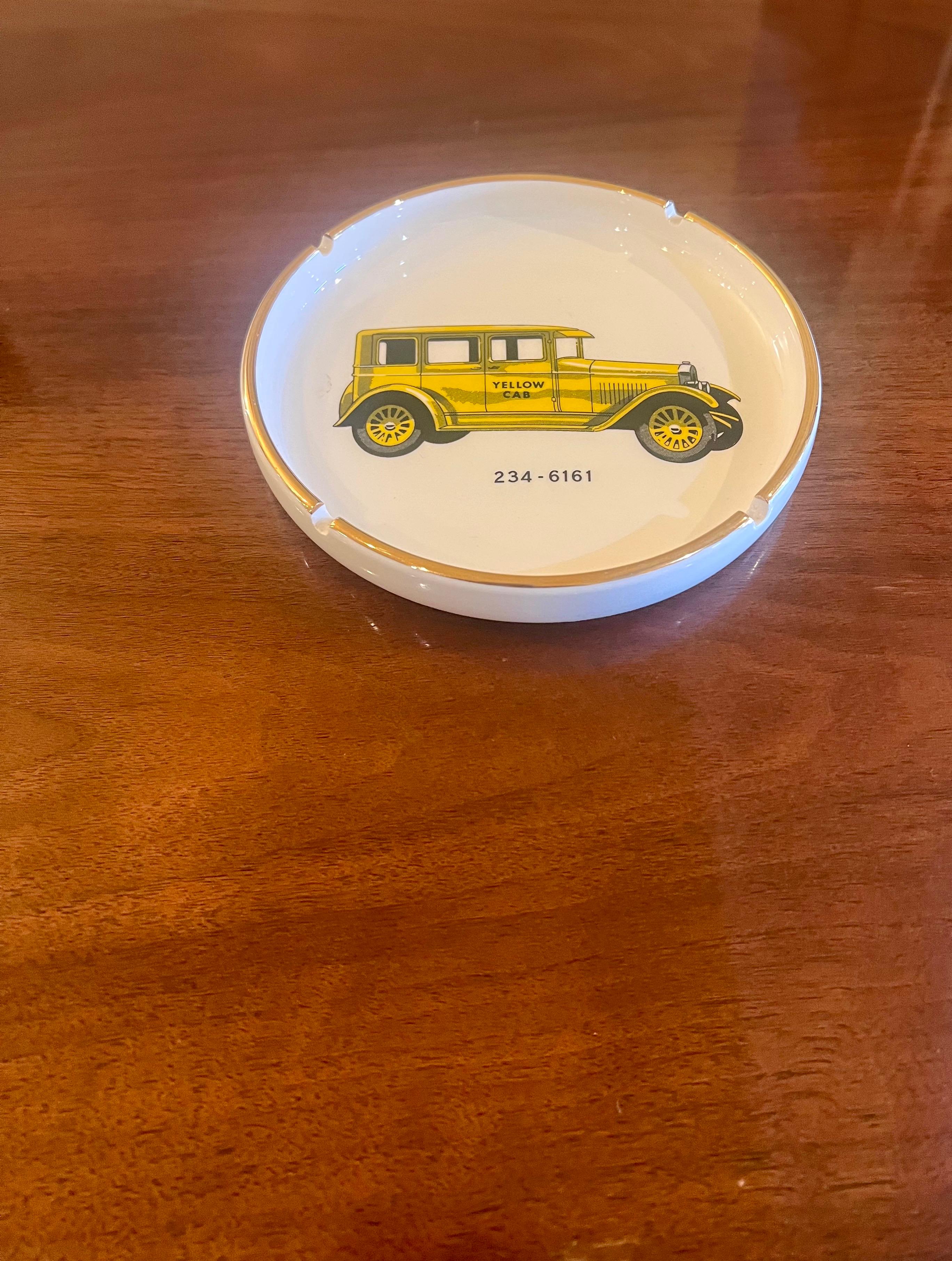 American 1970's Large Porcelain Ashtray Yellow Cab by Jack Nadel California For Sale