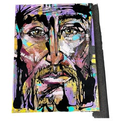1970s Large Portrait Grit 16 Vibrant Color Acrylic on Canvas
