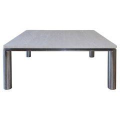 1970s, Large Roman Classic Travertine and Steel Coffee Table