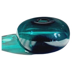 1970s Large Round Green Alfredo Barbini Murano Glass Vase