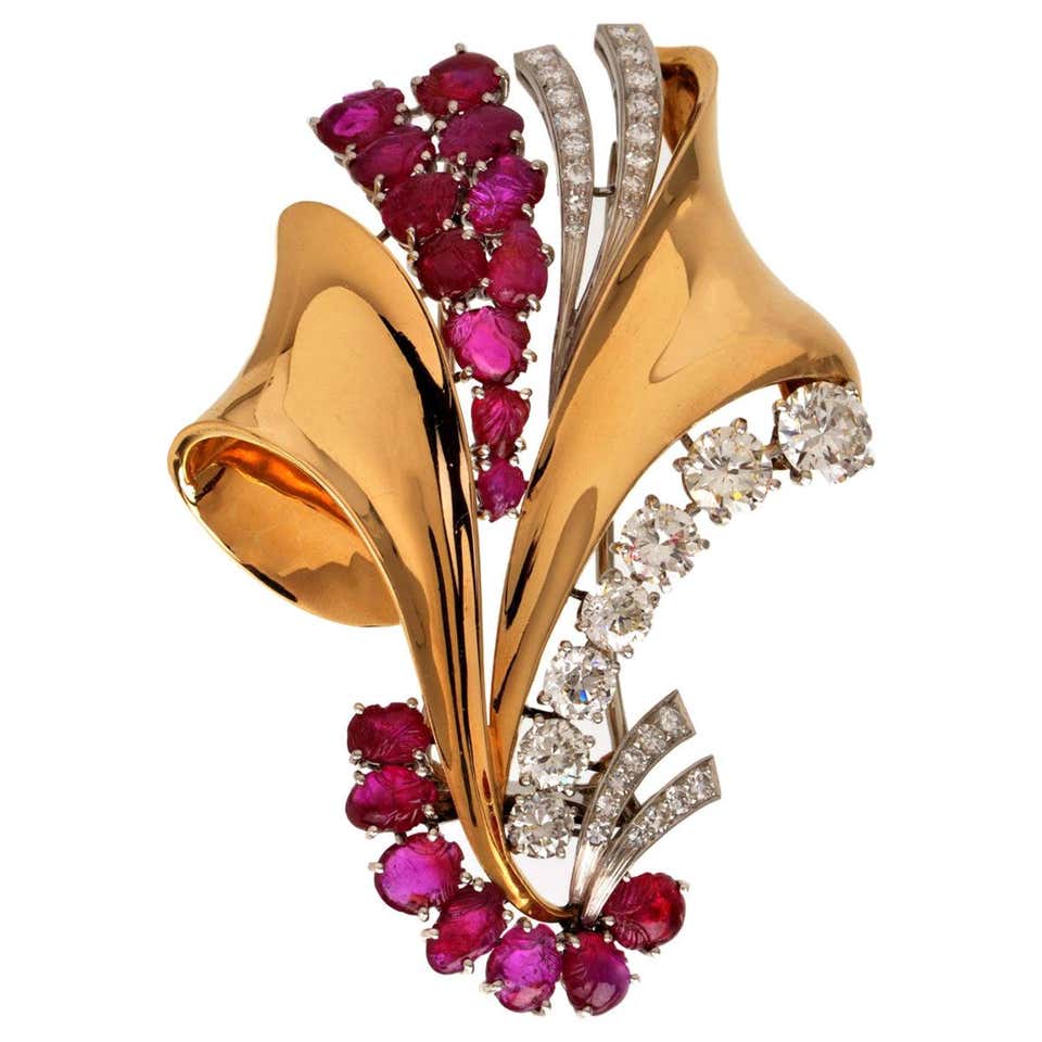 Ruby Diamond 18 Karat Gold Brooch For Sale at 1stDibs | 759 italy gold