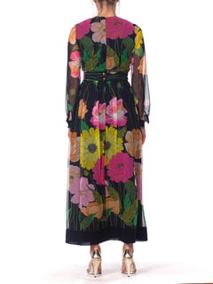 1970s Large Scale Floral Chiffon Dress