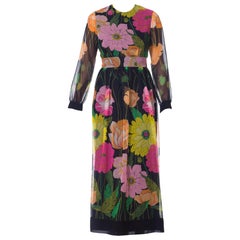 1970s Large Scale Floral Chiffon Dress